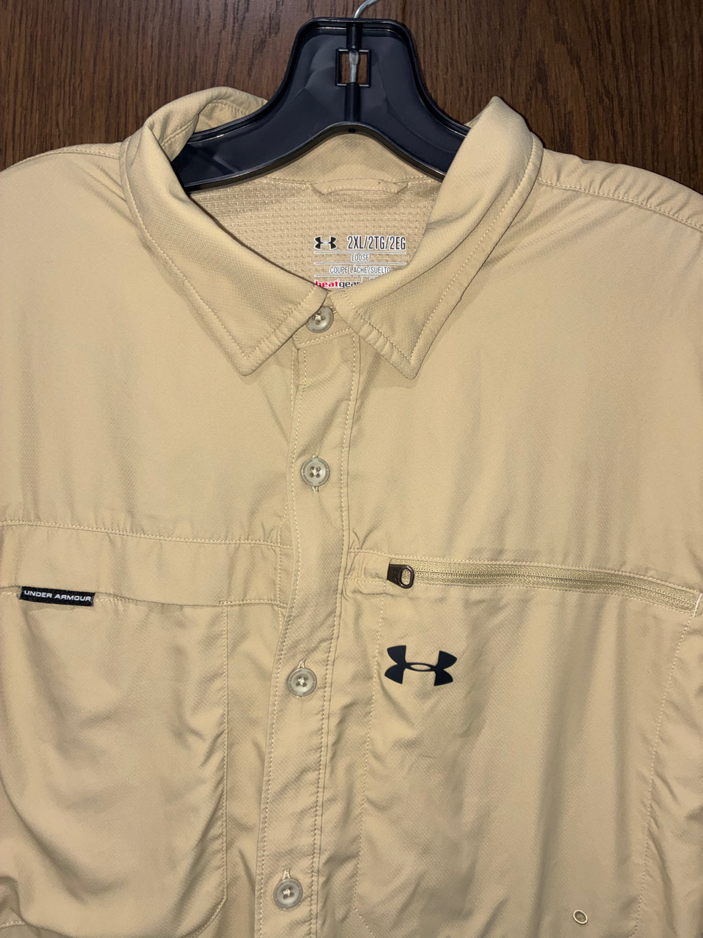 Under Armour Flats Men’s Guide Vented Shirt XXL 2X Short Sleeve Fishing Button Down Khaki