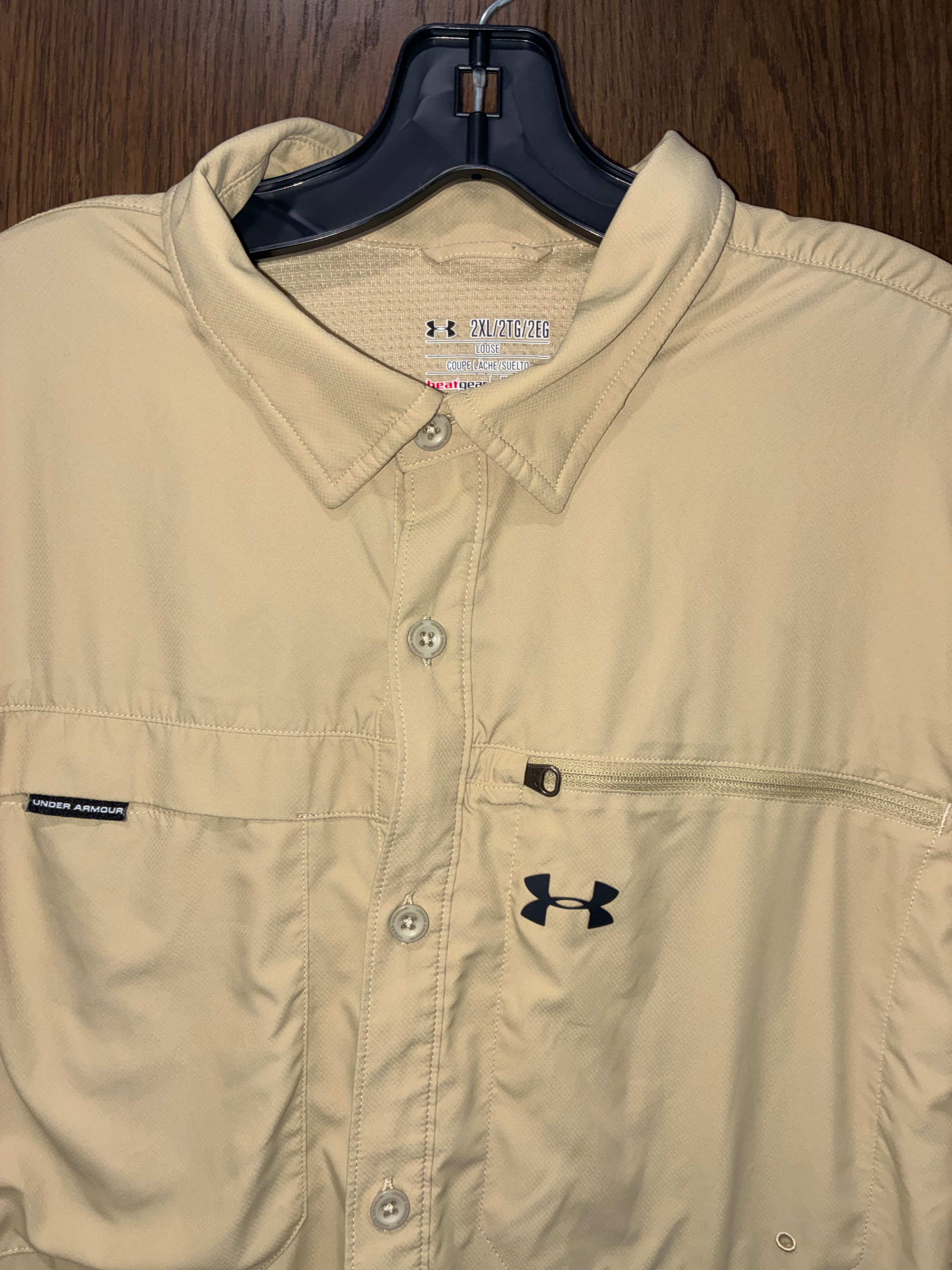Under Armour Flats Men’s Guide Vented Shirt XXL 2X Short Sleeve Fishing Button Down Khaki
