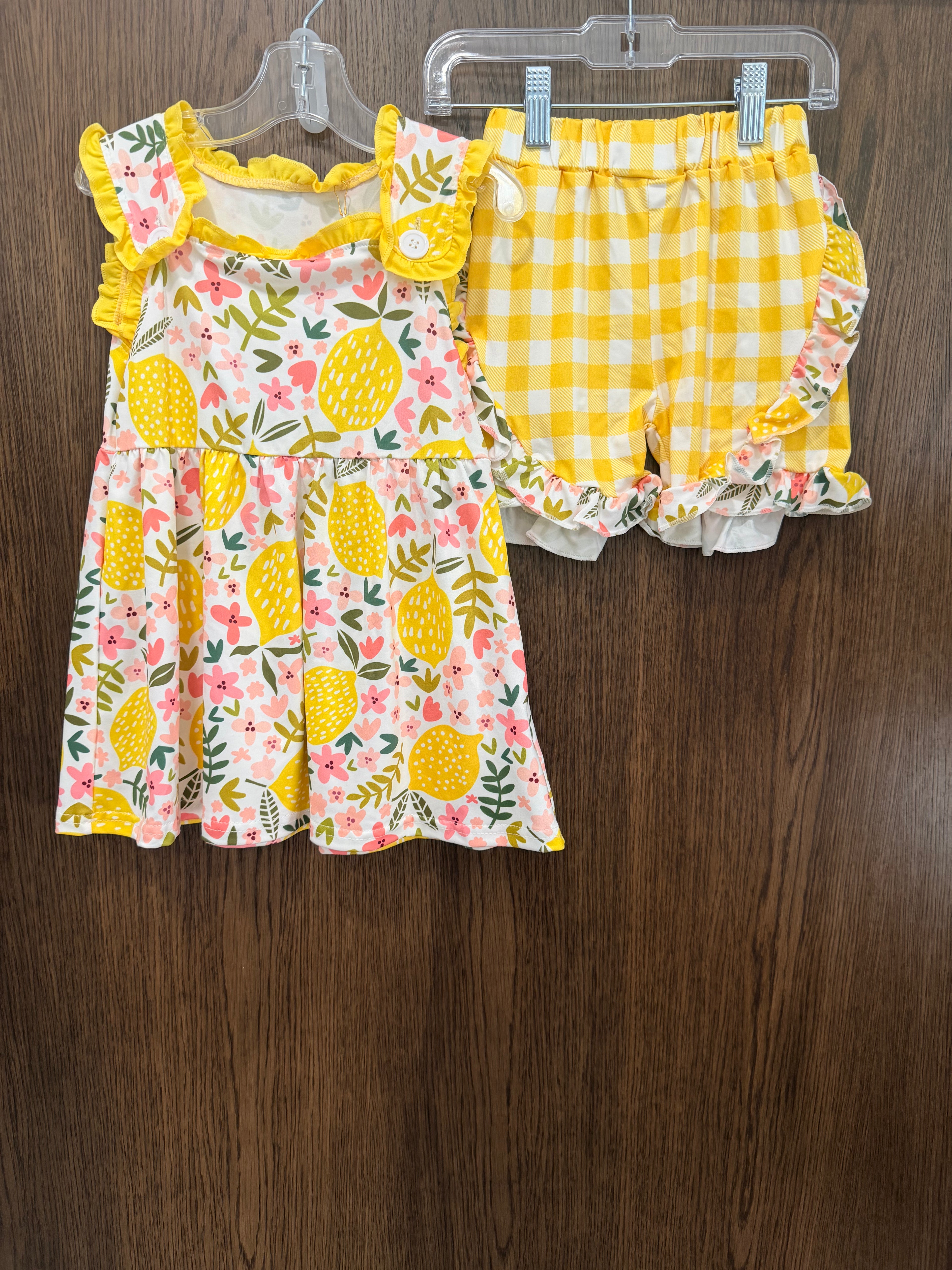 Girly Max Boutique Girls NWT Lemon & Floral Ruffle Tank & Shorts Set Size 3T