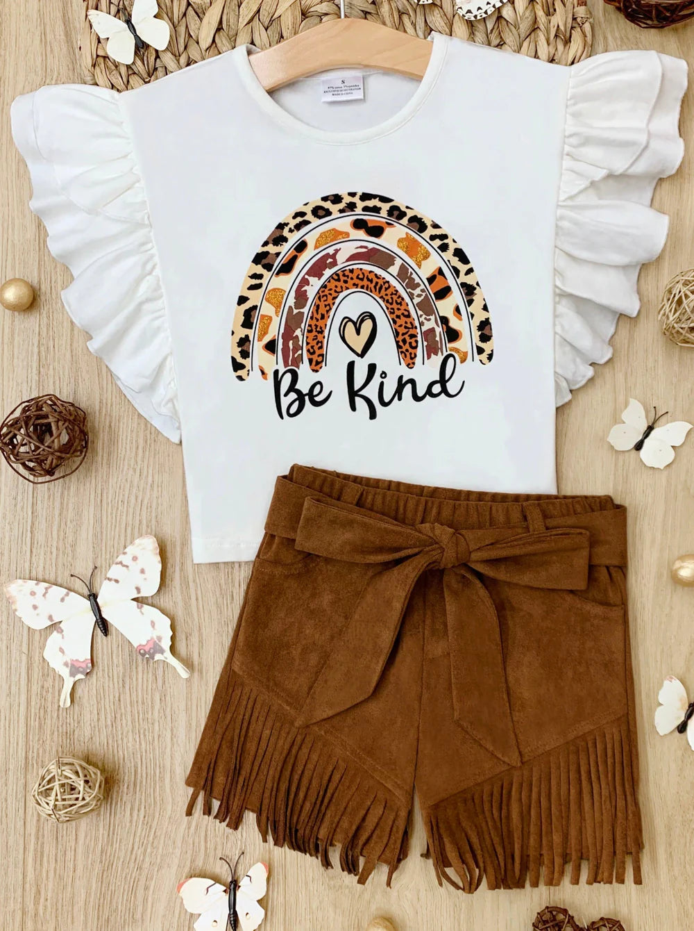 Mia Bell Girls NWT Be Kind Top and Fringe Short Set Size 6