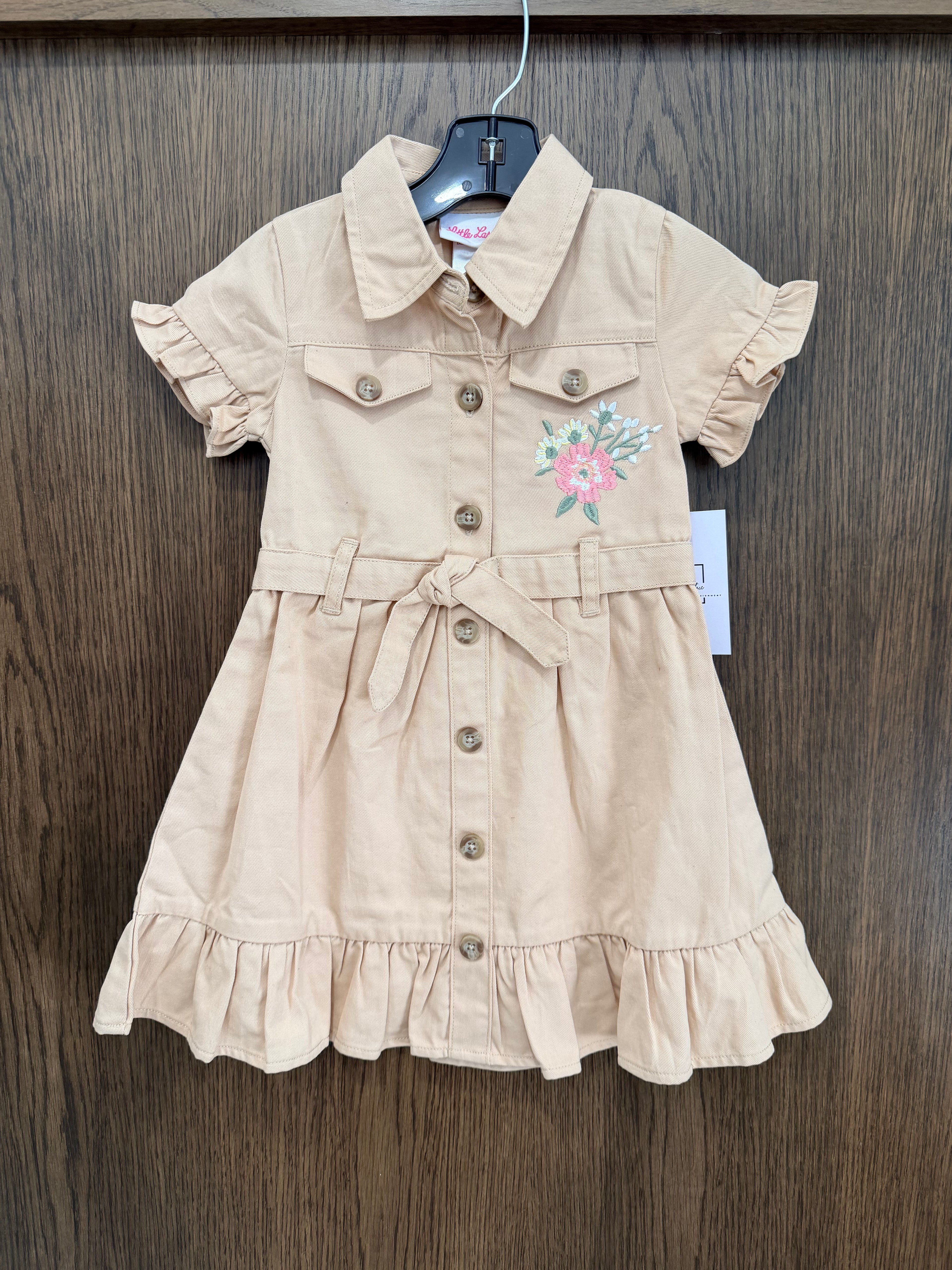 Vintage Little Lass Khaki Embroidered Dress 3T New Condition