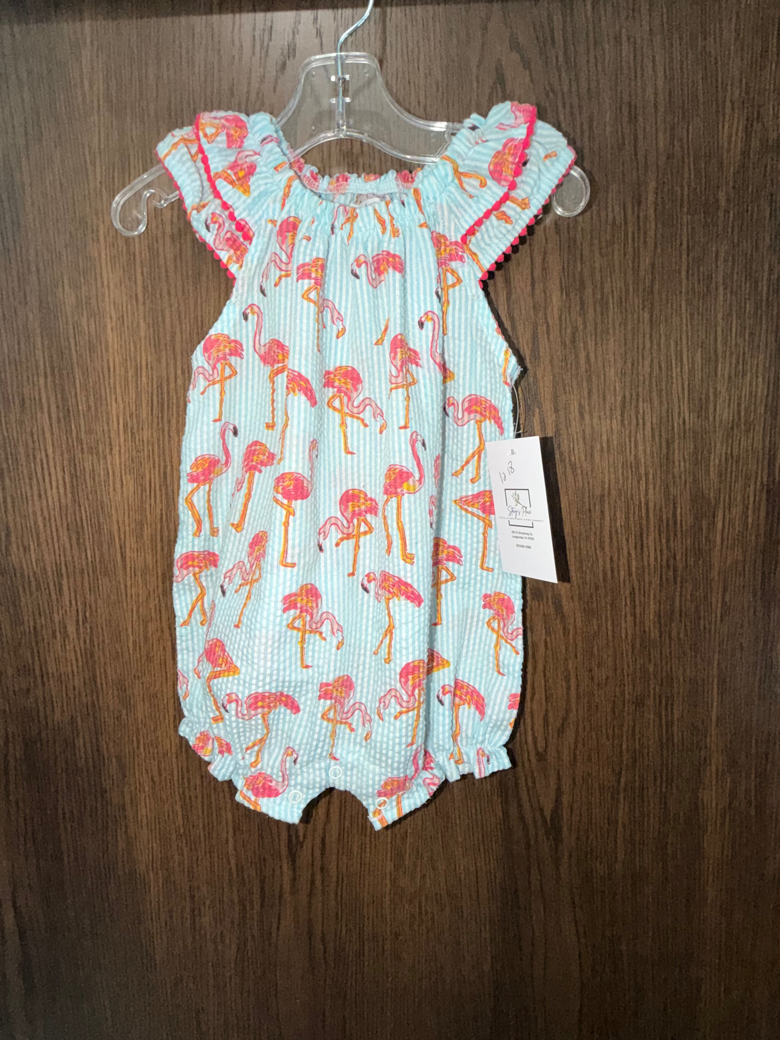 Mudpie Girls Flamingo Romper 12-18 months EUC