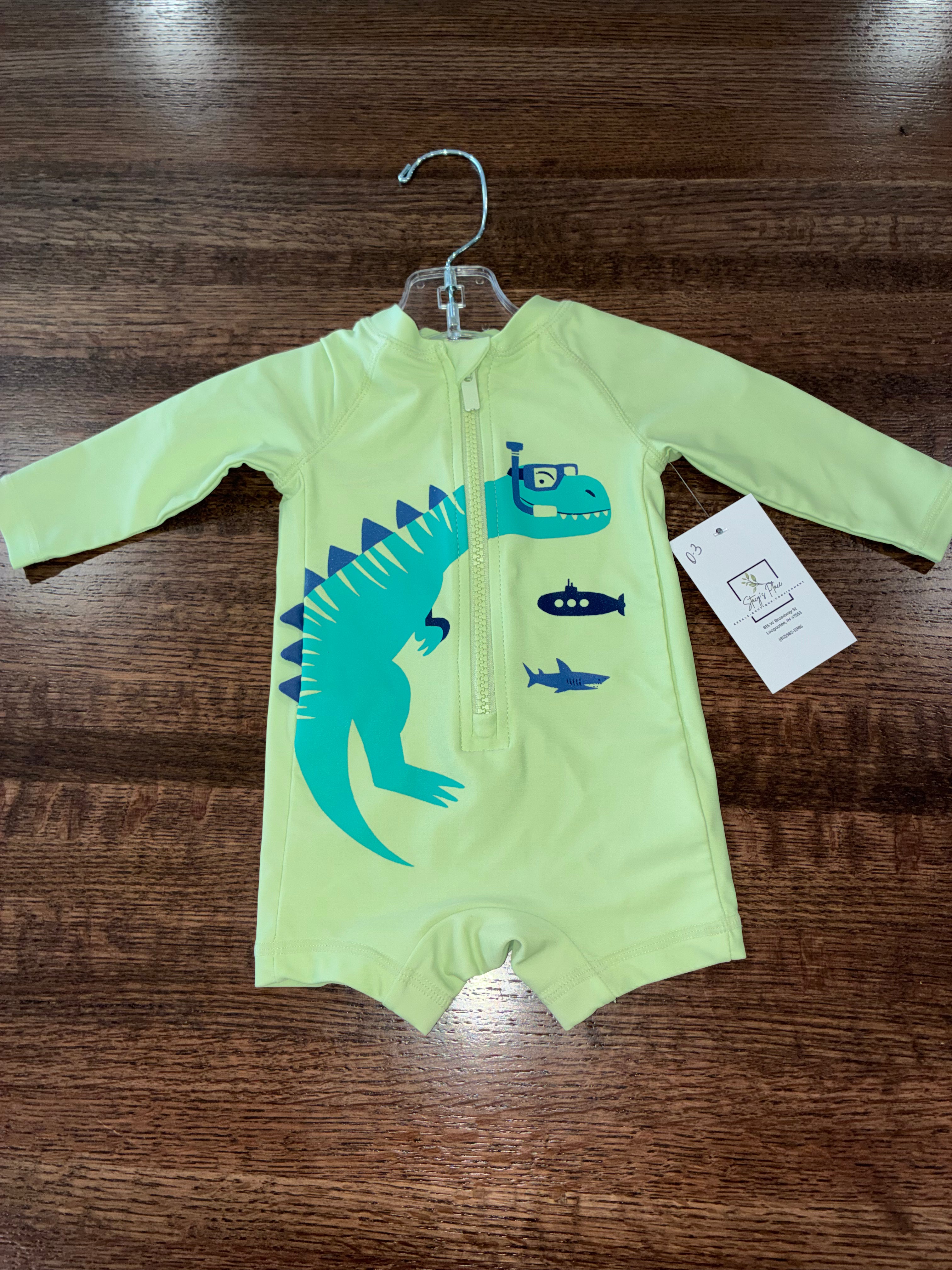 Old Navy Boys Dino Swim Rash Guard 0-3 Months EUC