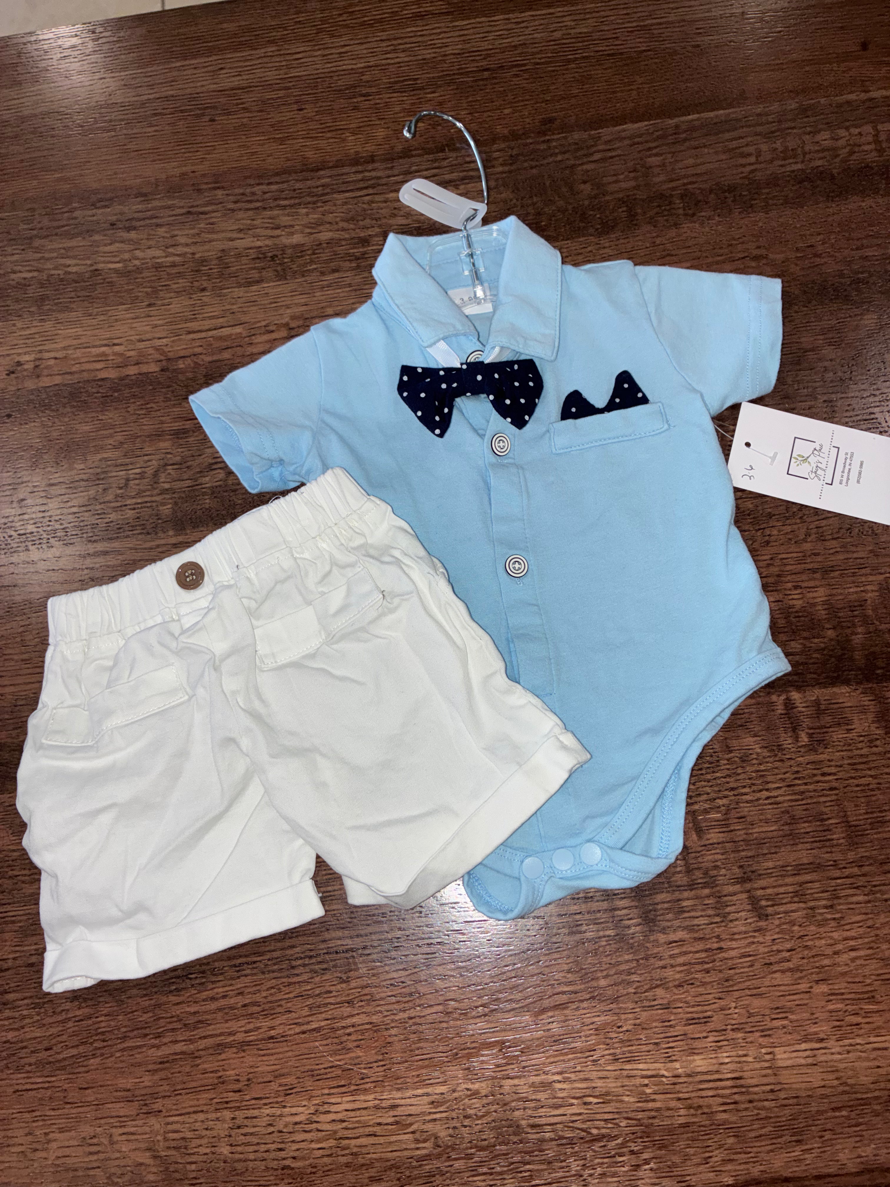 Boutique Baby Boys Bow Tie Onesie & Shorts Set  3-6 Months