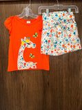 Girls NWT Giraffe Flutter Sleeve Top & Floral Shorts 3T 3