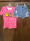 Girls NWT Smiley Face Shirt & Jean Shorts Size 2/3 2T 3T