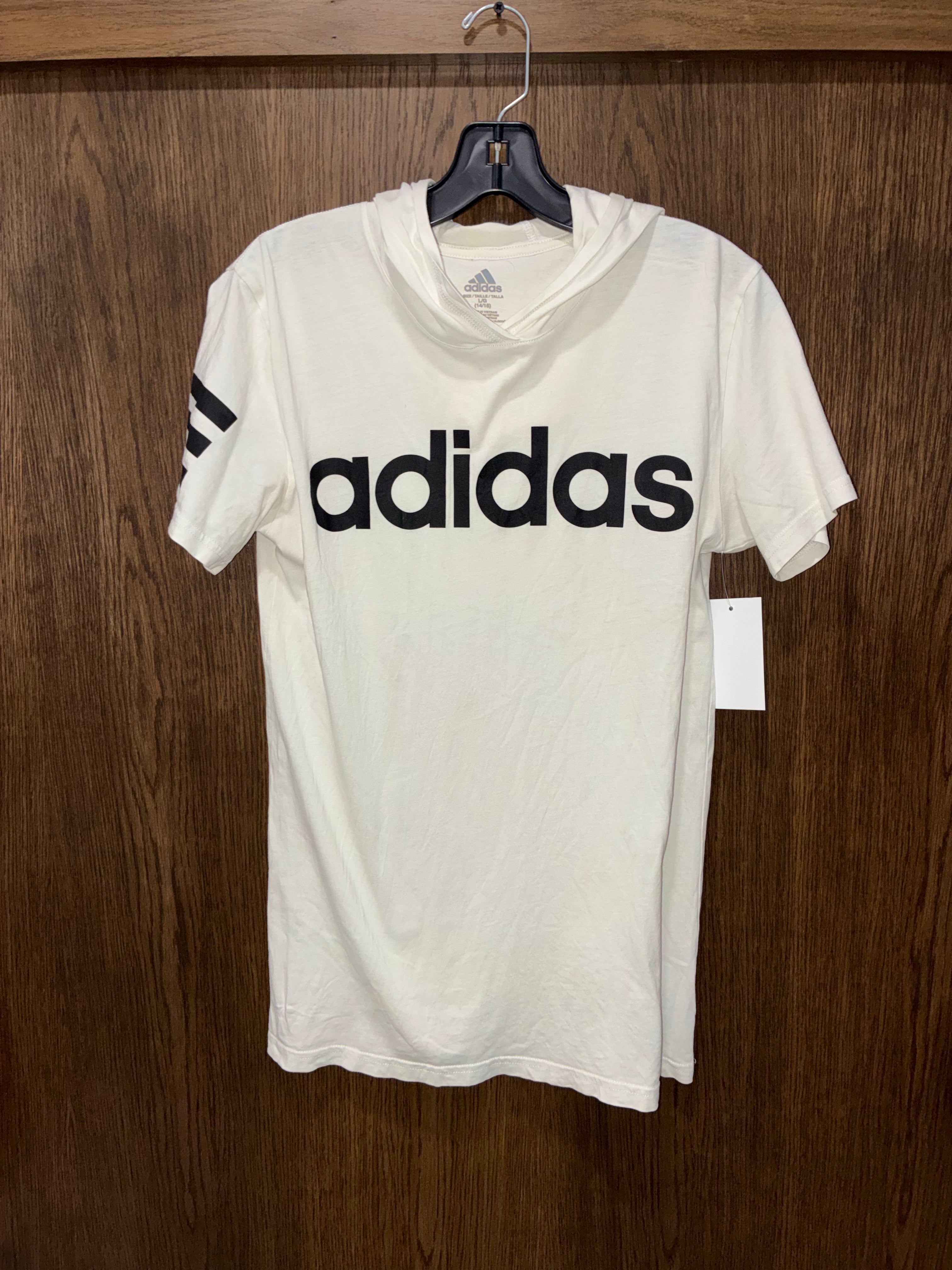 Adidas Boys Cream Hooded T-Shirt Size YL 12/14 Youth Large New Condition