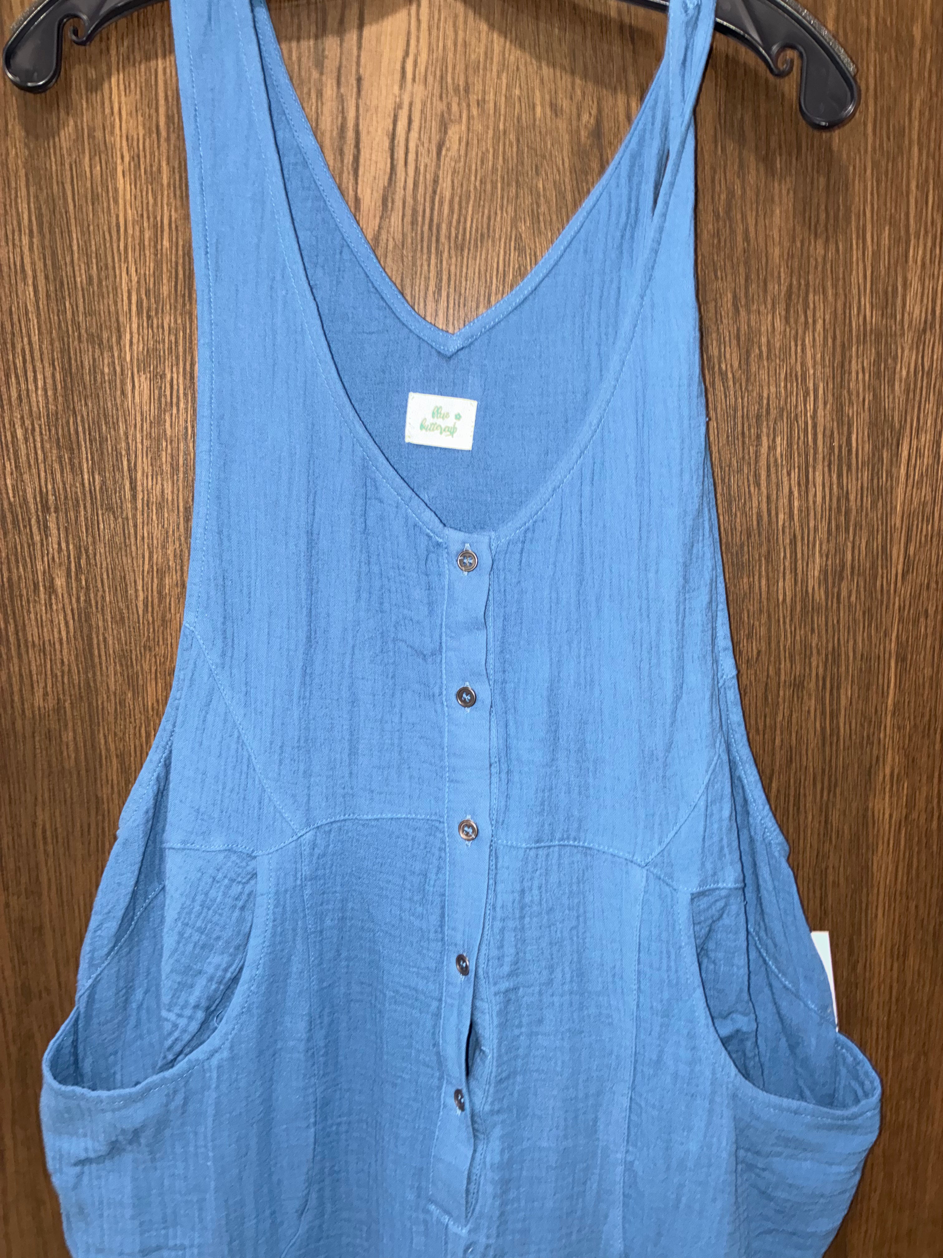 Blue Buttercup Wide Leg Linen Romper Size Large