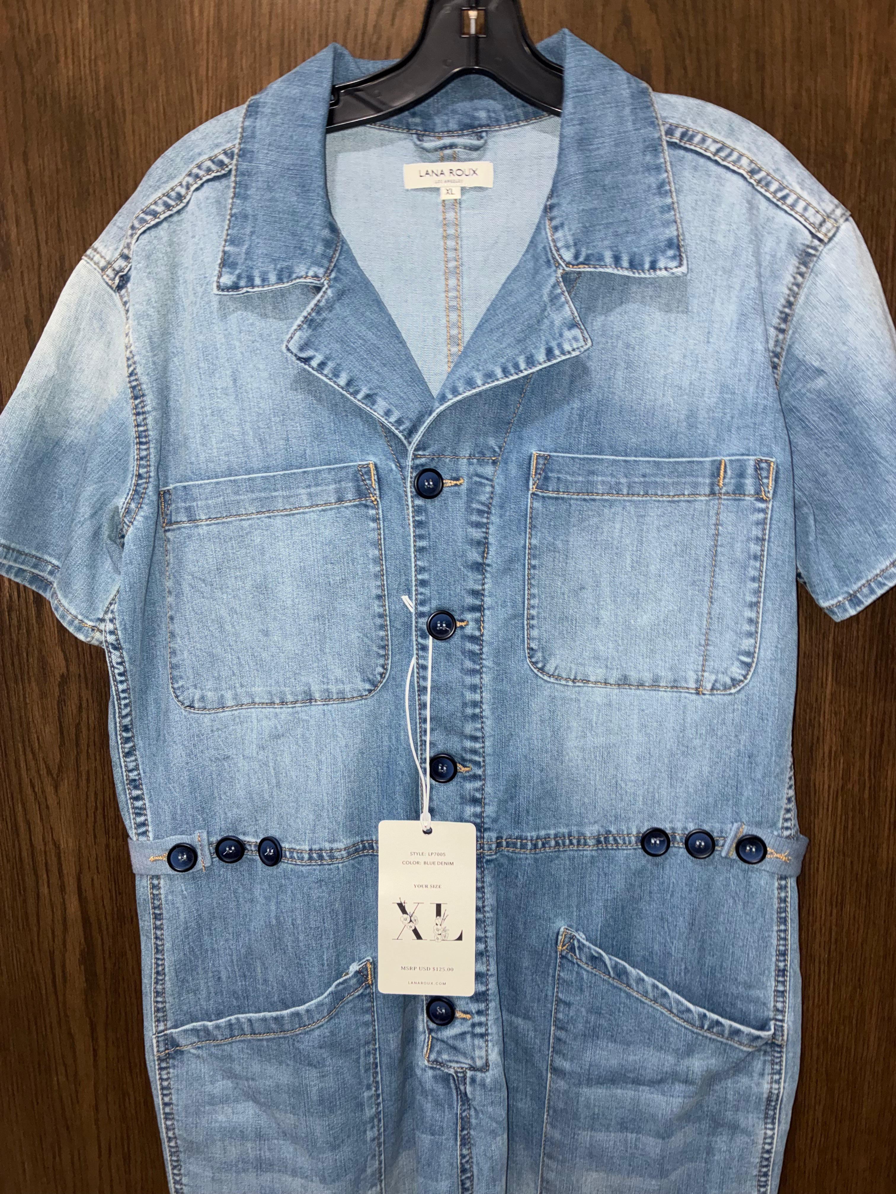 Lana Roux Refined Blue Denim Jumpsuit Size XL NWT