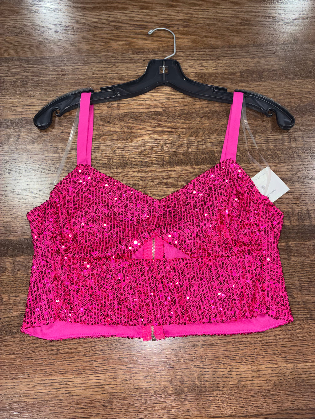 Sash & Soul Magenta Cut Out Sequin Crop Tank Top Large NWT