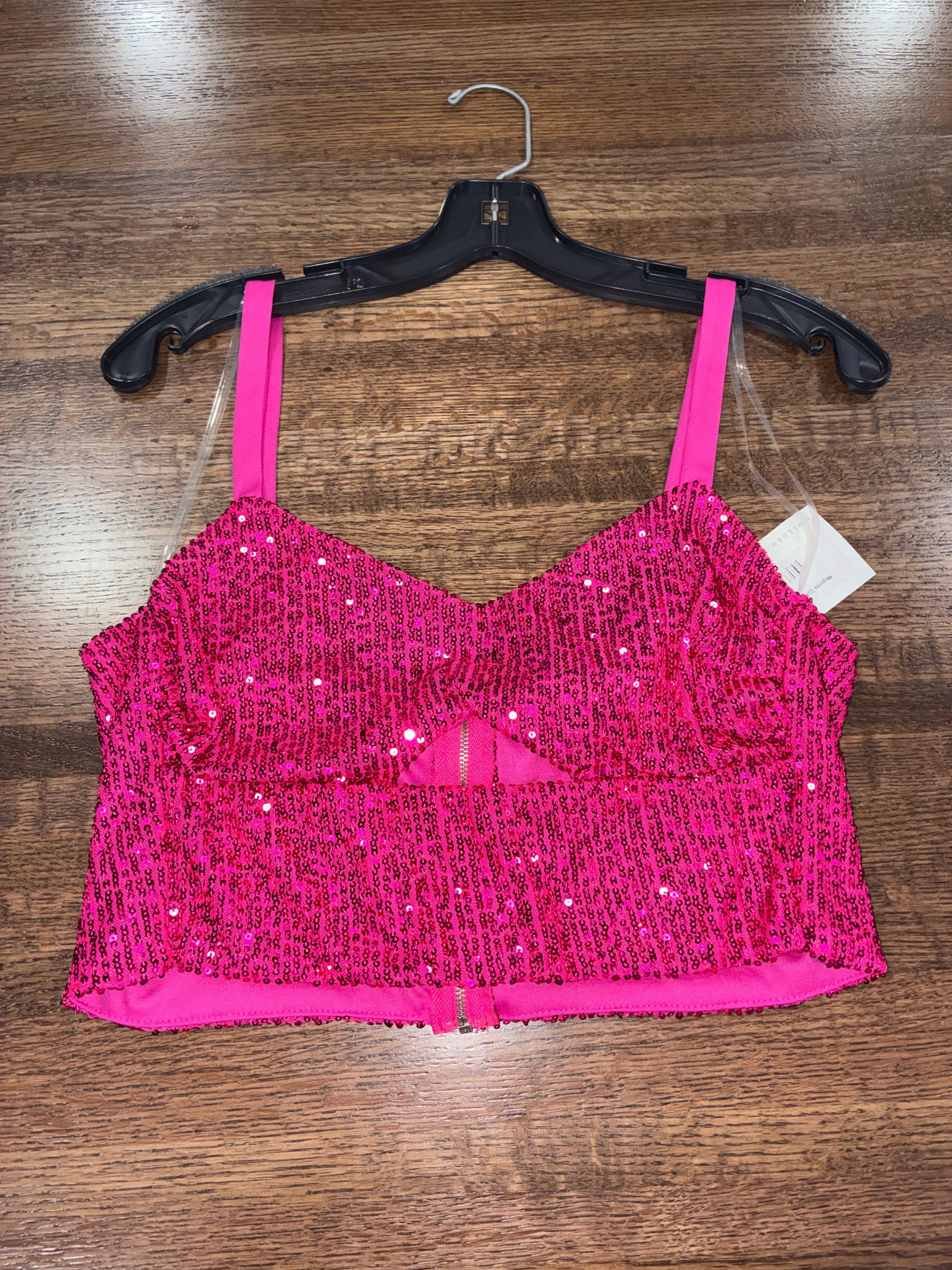 Sash & Soul Magenta Cut Out Sequin Crop Tank Top Large NWT