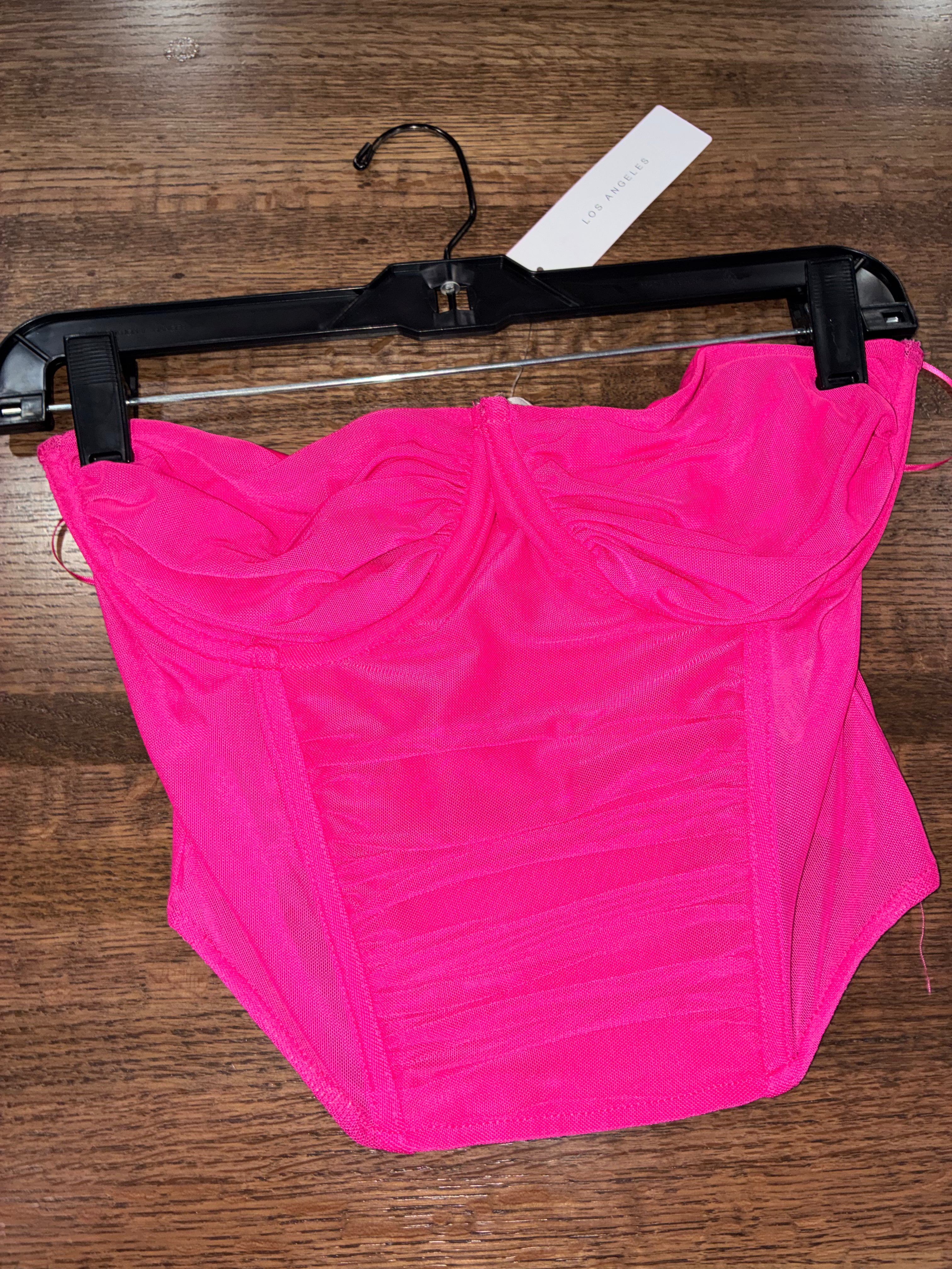Timing Los Angeles Rusched Strapless Corset Cropped Top Size Large NWT