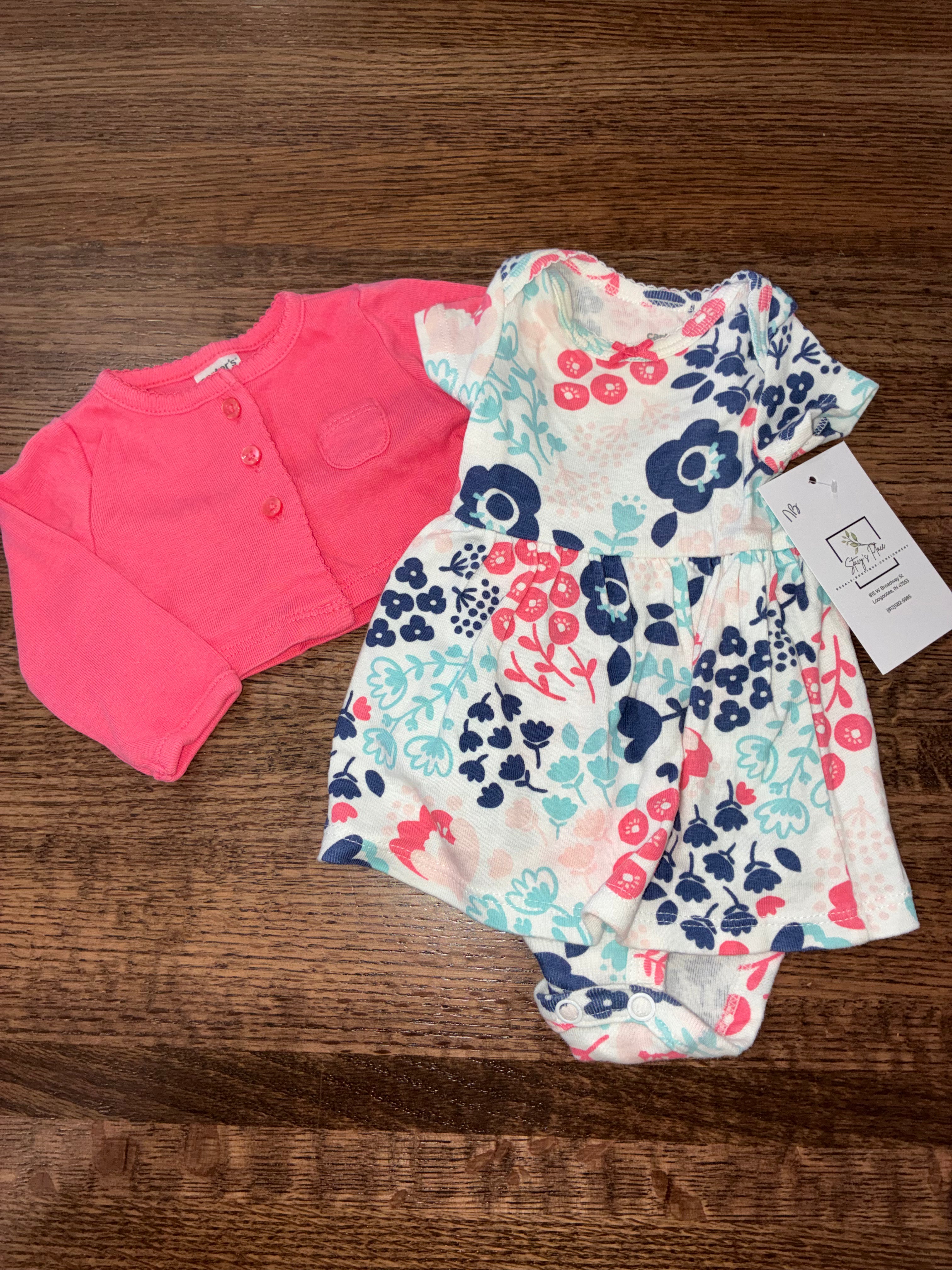 Carter’s Girls Bubble Romper & Cardigan Newborn New Condition
