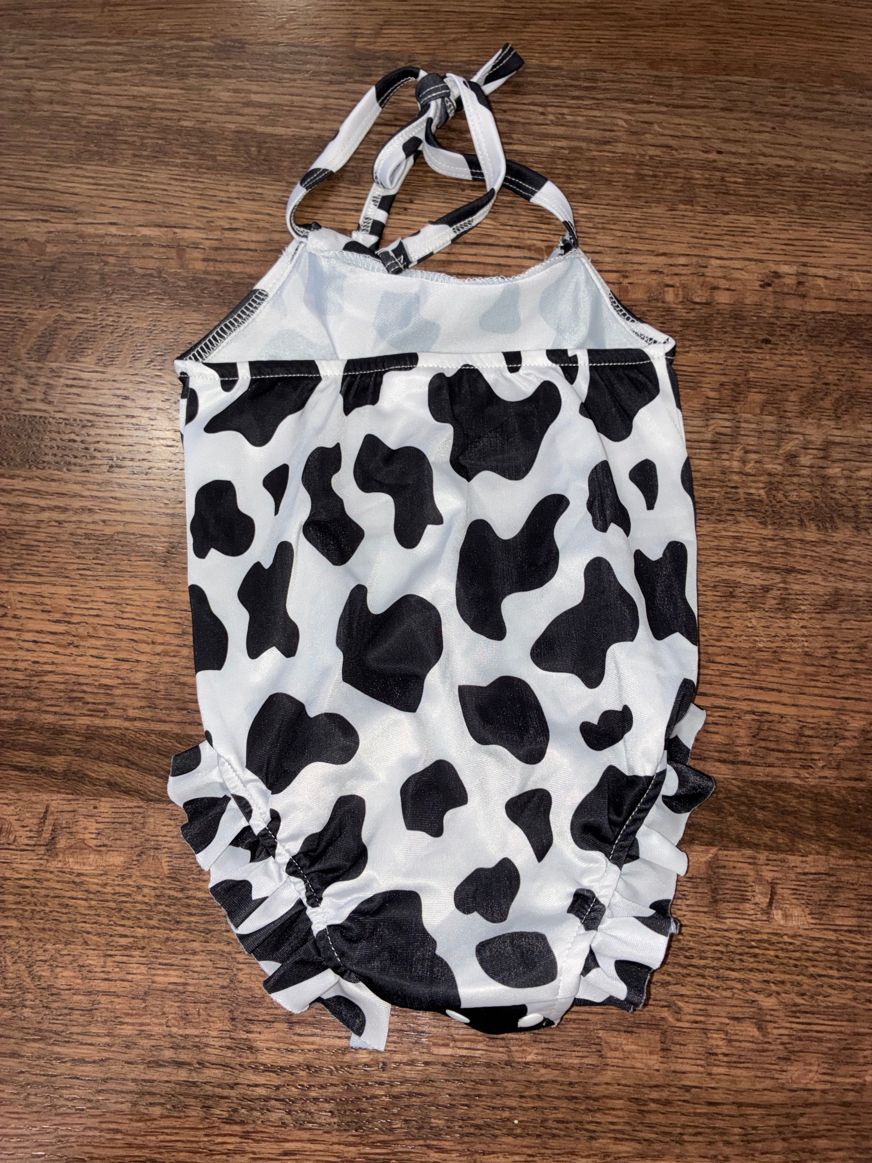 Boutique Girl’s Cow Print One Piece Halter Top Swimsuit 12-18 Months New Condition