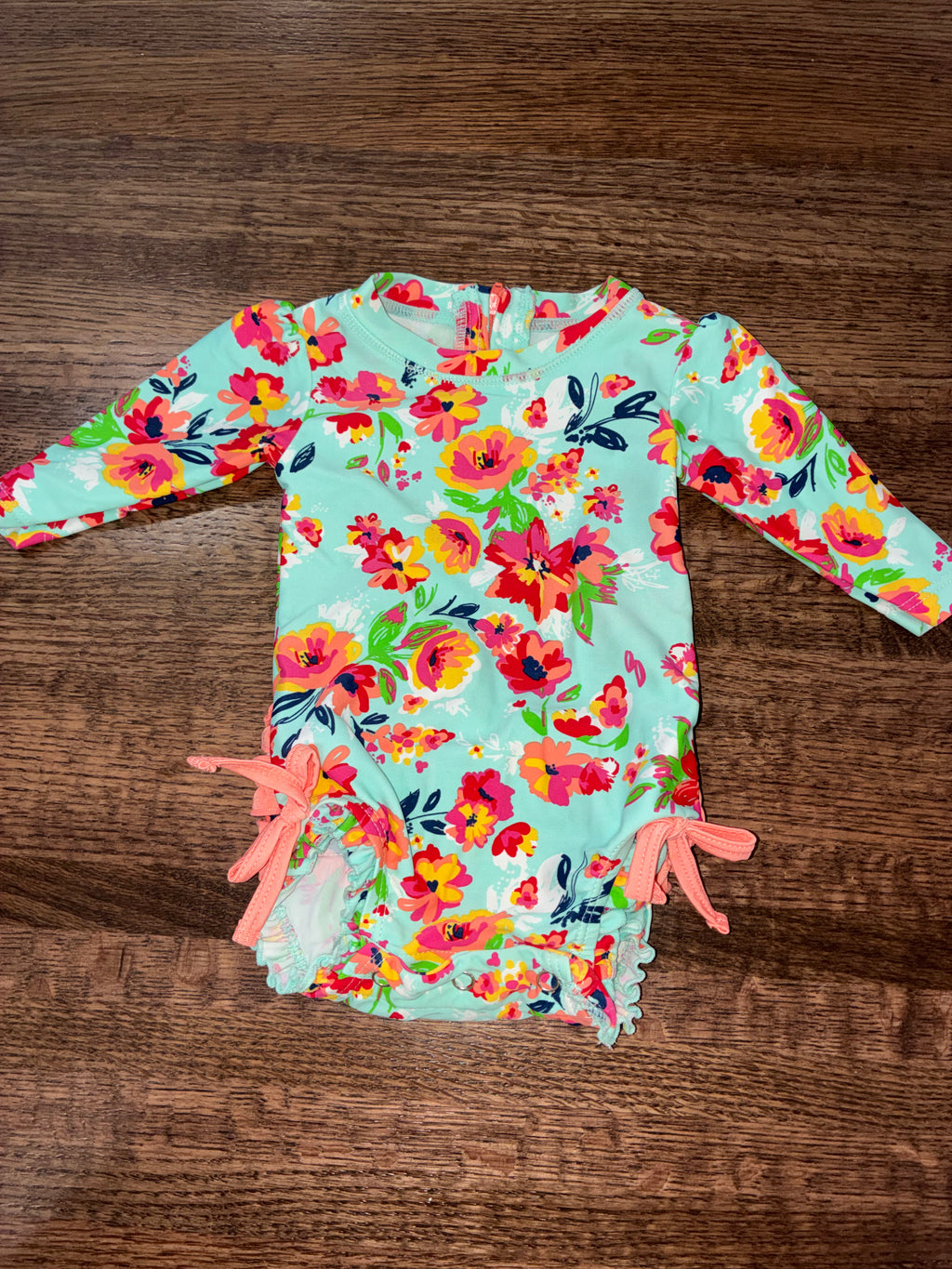 Ruffle Butt Floral Long Sleeve One Piece Rash Guard 0-3 Months New Condition