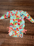 Ruffle Butt Floral Long Sleeve One Piece Rash Guard 0-3 Months New Condition