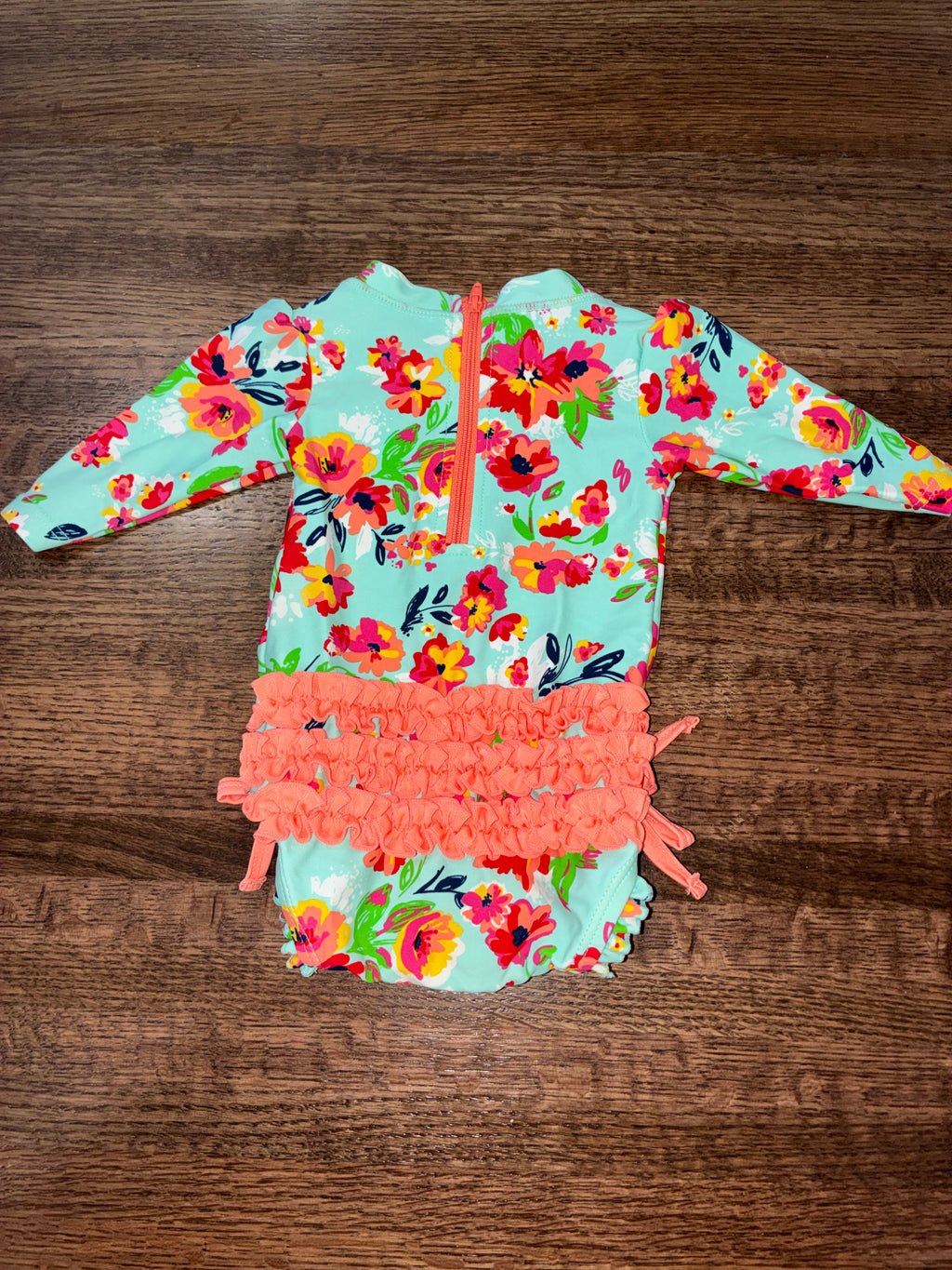 Ruffle Butt Floral Long Sleeve One Piece Rash Guard 0-3 Months New Condition