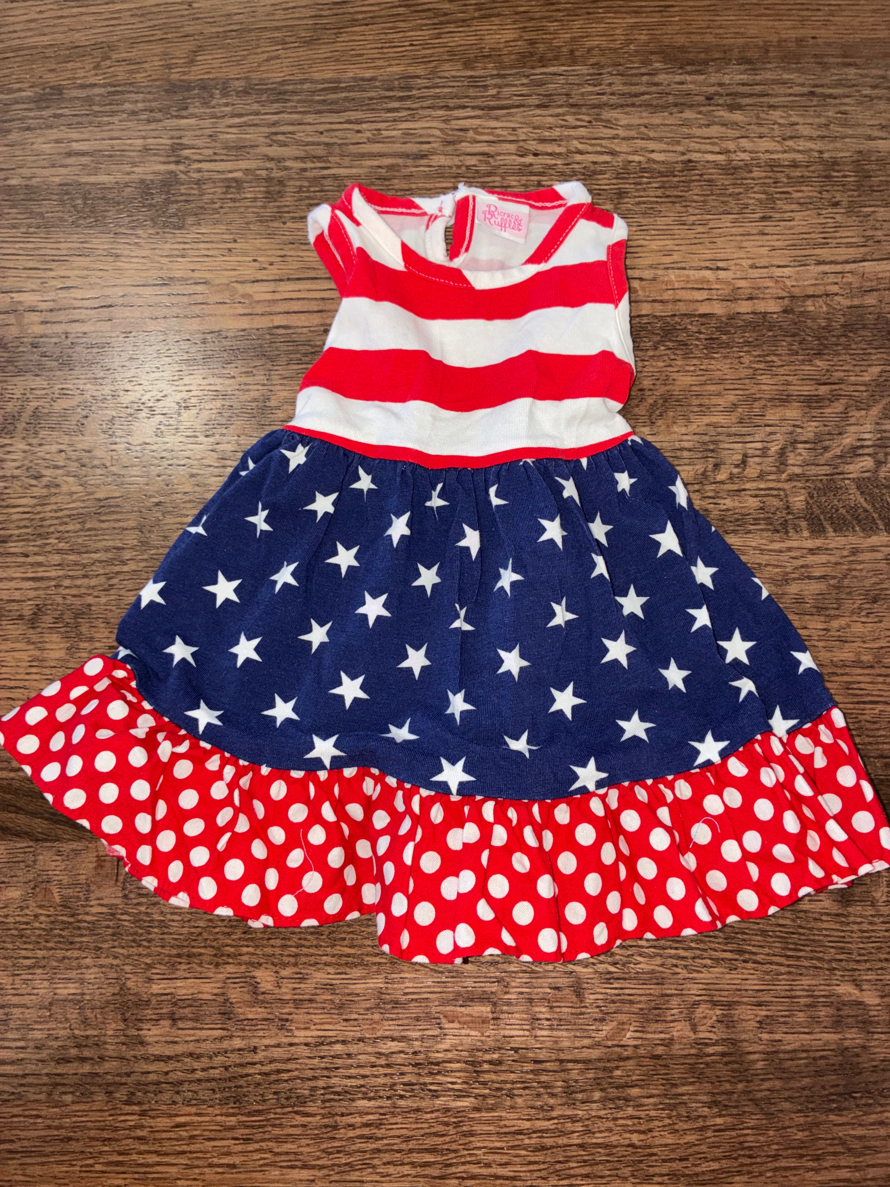 Ricrac & Ruffles Girl’s American Flag Tank Dress Size 0-3 Months New Condition