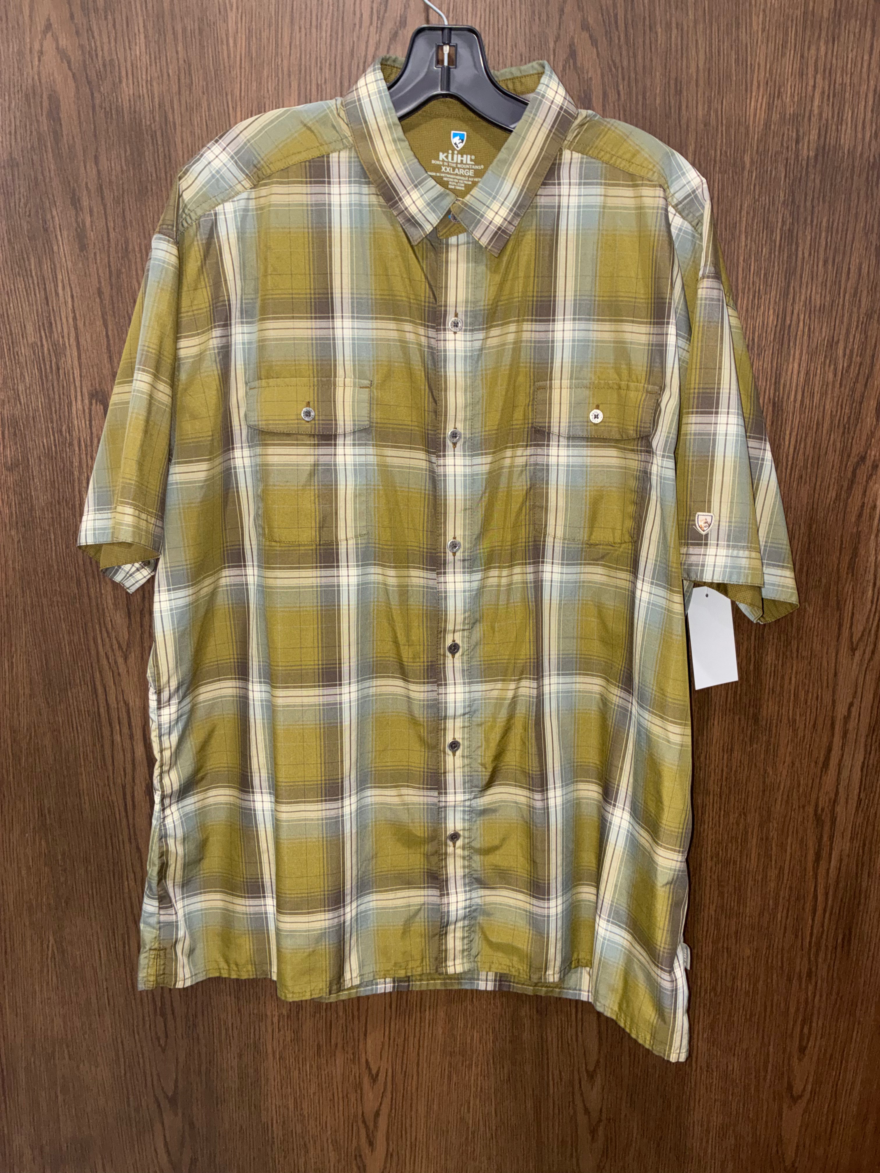 Kuhl Men's Response Short-Sleeve Plaid Button-Up Shirt in Green & Gray  XXL