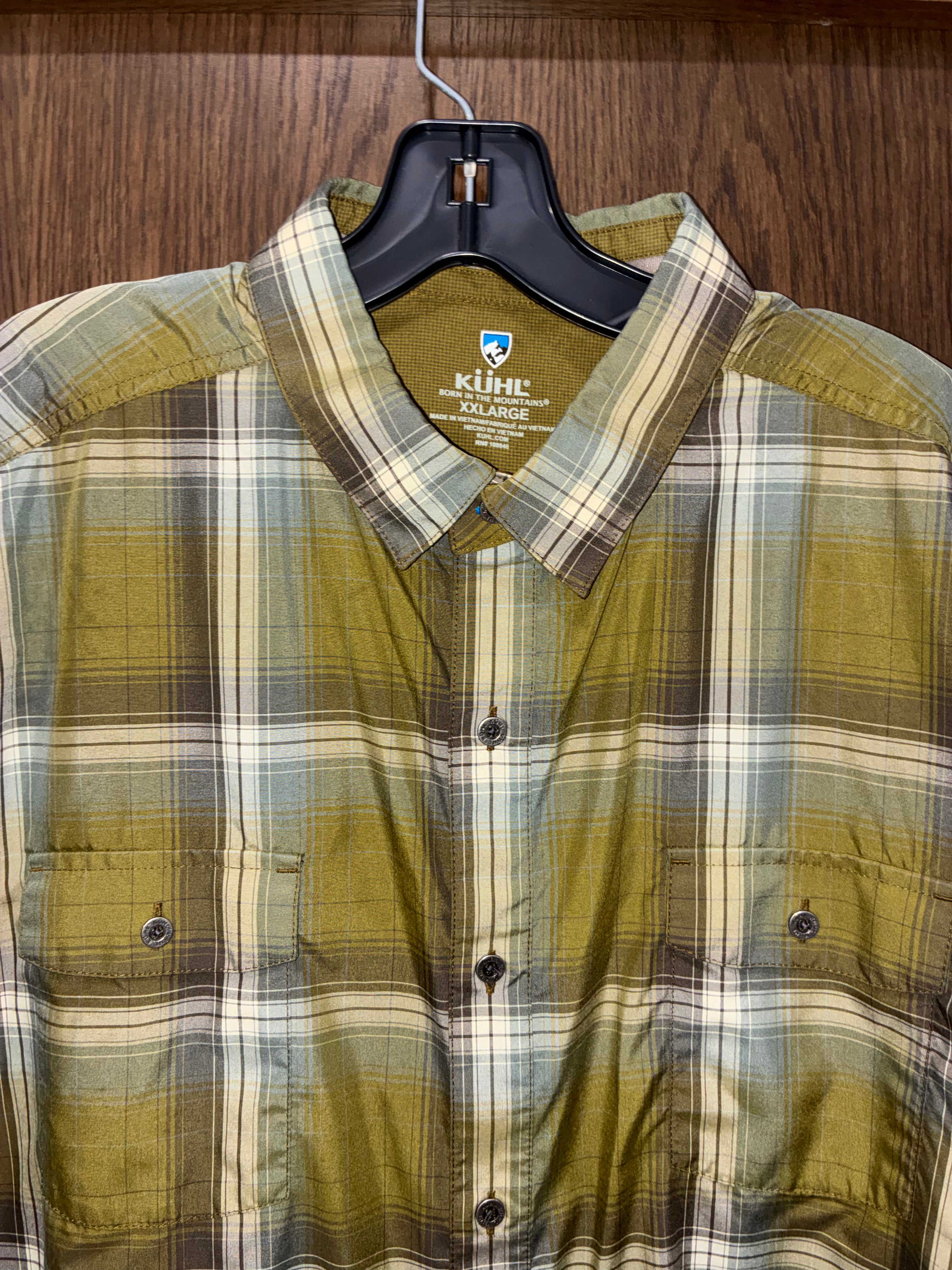 Kuhl Men's Response Short-Sleeve Plaid Button-Up Shirt in Green & Gray  XXL