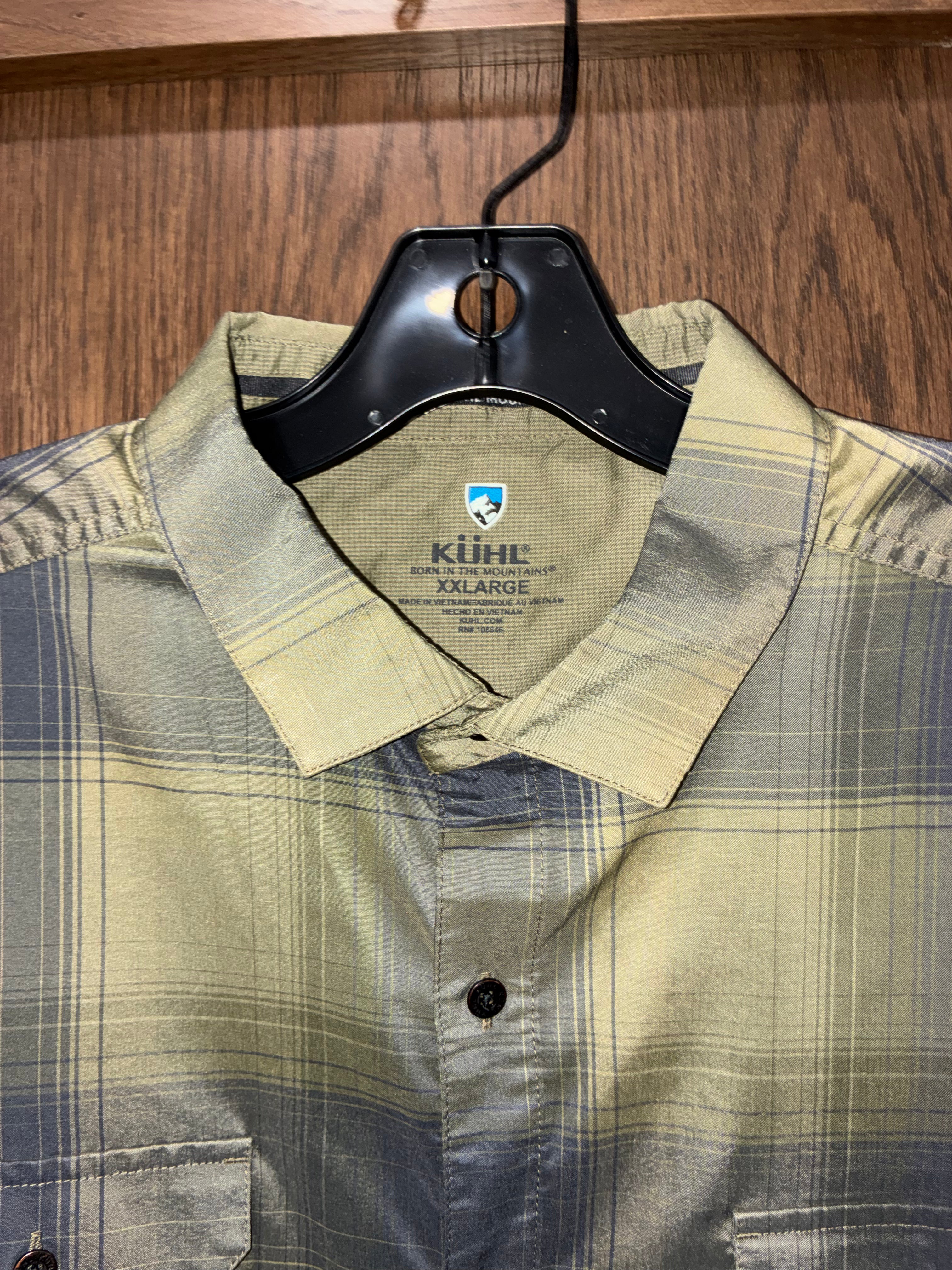 Kuhl Men's Response Short-Sleeve Plaid Button-Up Shirt in Green & Gray  XXL
