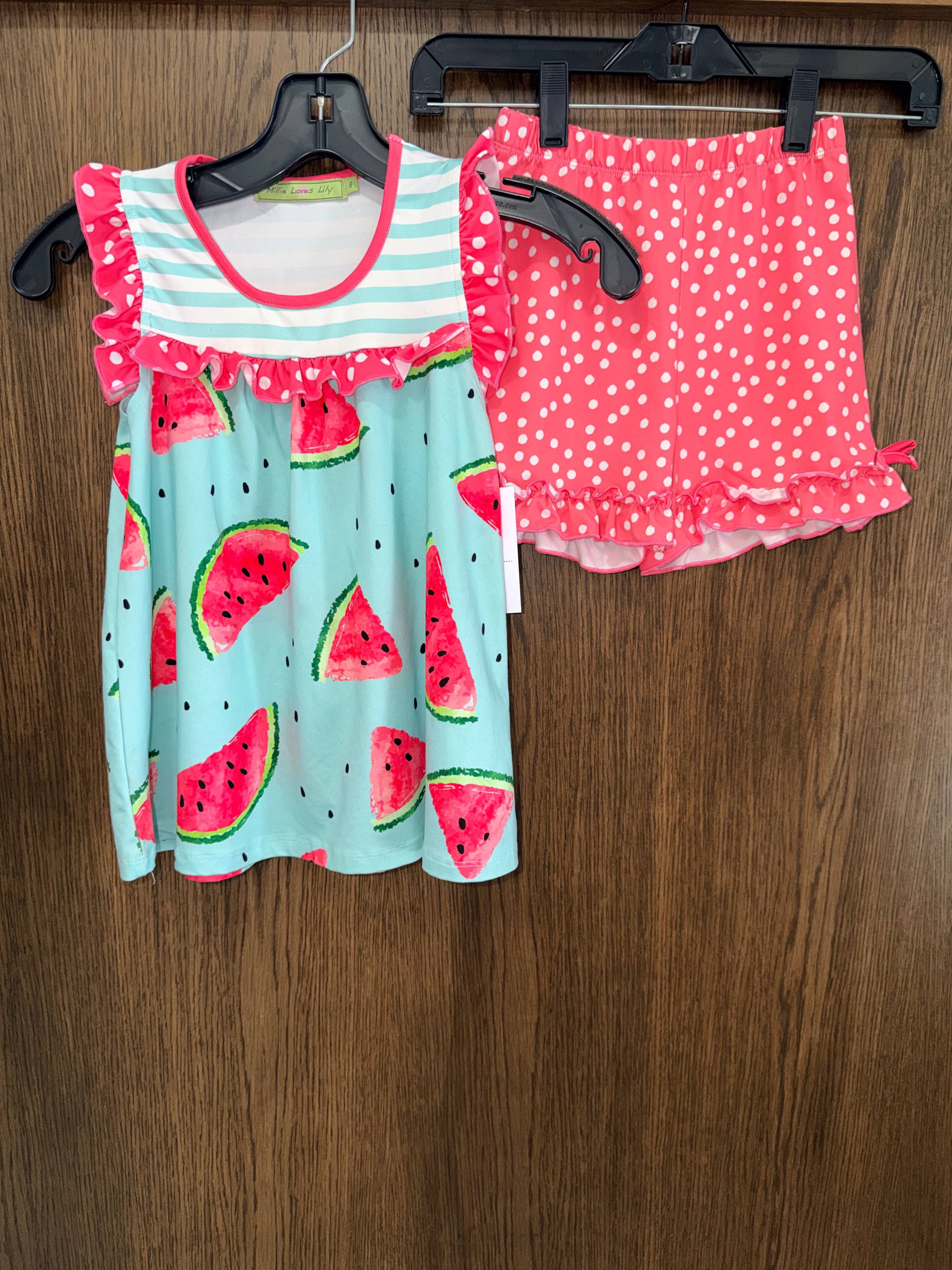Millie Loves Lily Girls Watermelon Flutter Top & Shorties 2pc Set Size 5