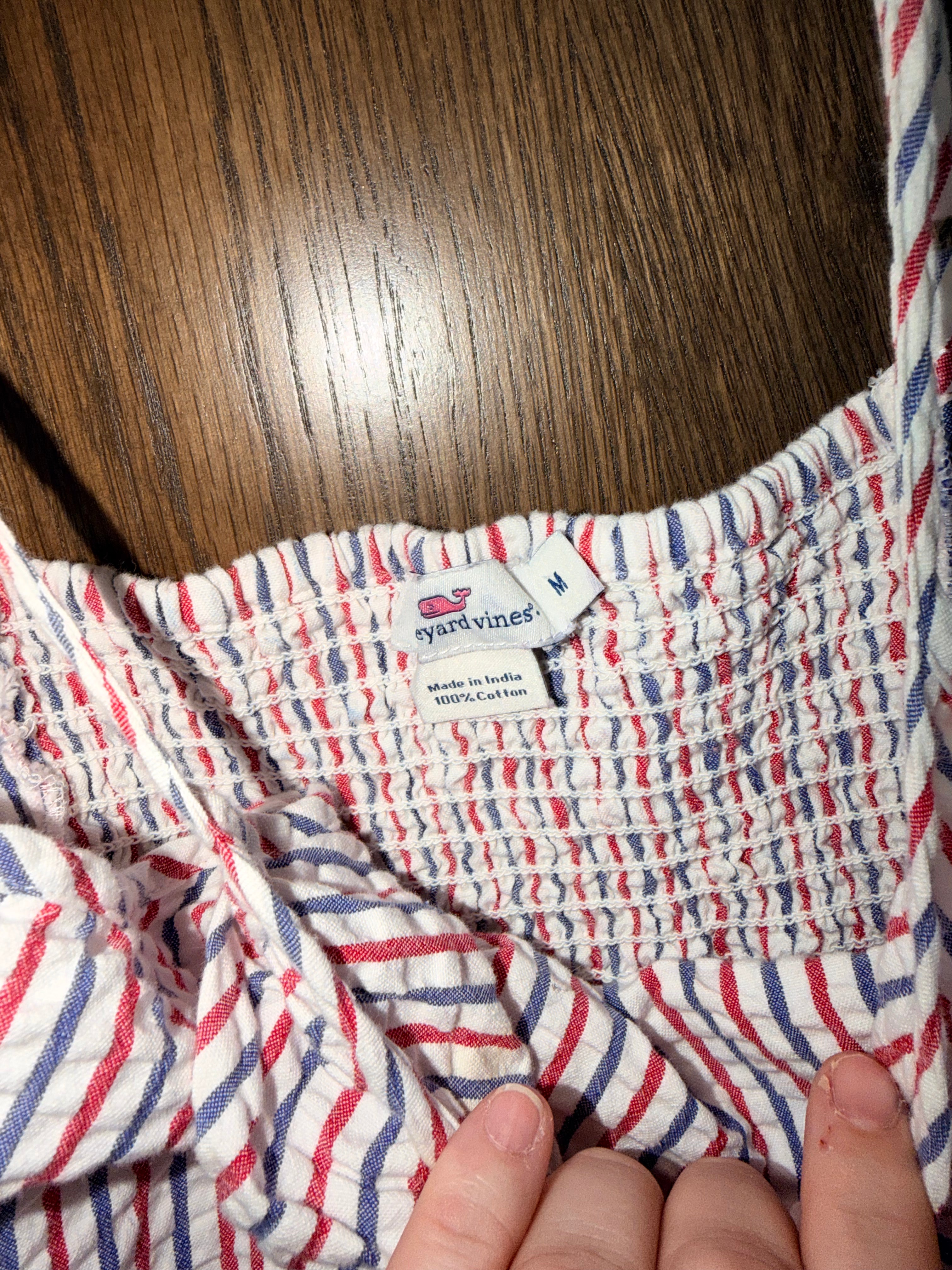 Vineyard Vines Seersucker Romper Red White Blue Size M 7/8