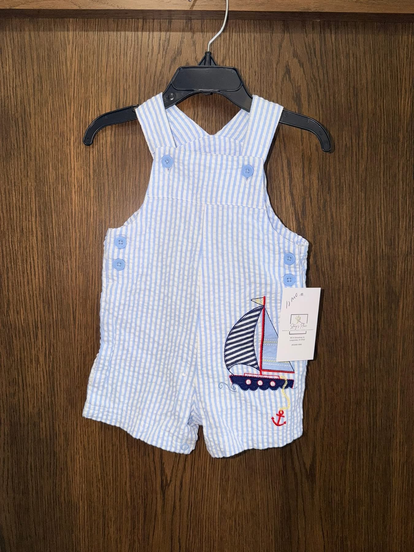 Little Me Boys Sailboat Woven Shortall 12 Months