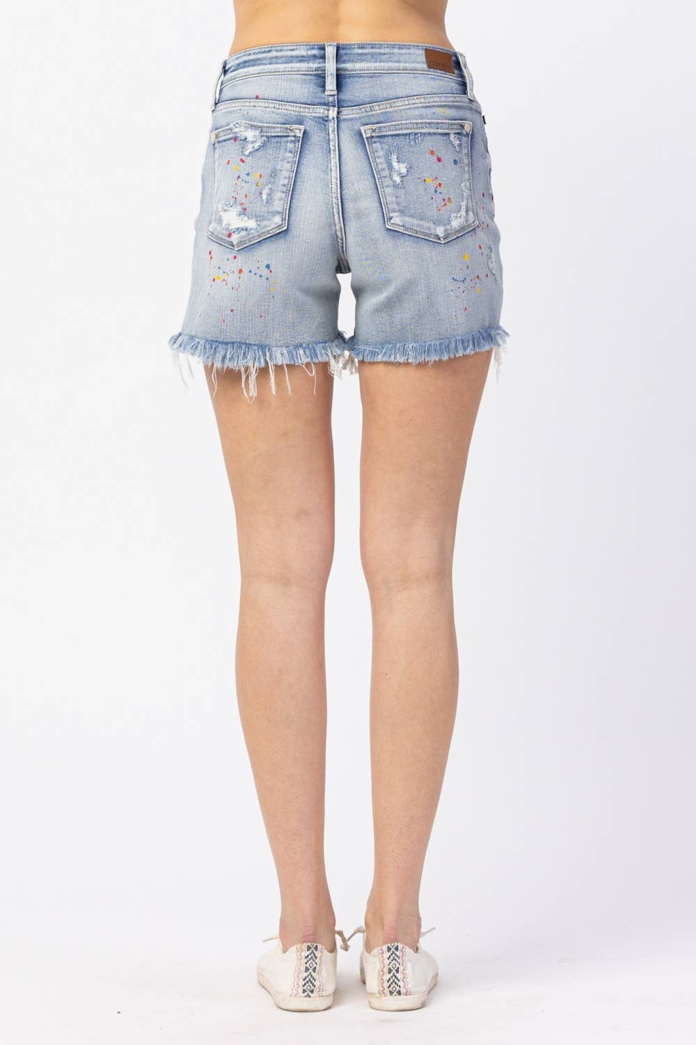 Judy Blue NWT MID-RISE RAINBOW PAINT SPLASH CUTOFF SHORTS XL