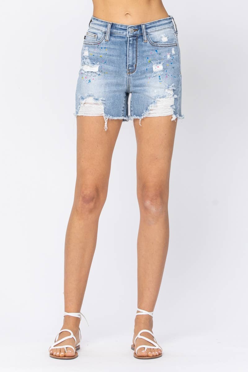 Judy Blue NWT Hi-Rise Paint Splash Destroy Shorts XL