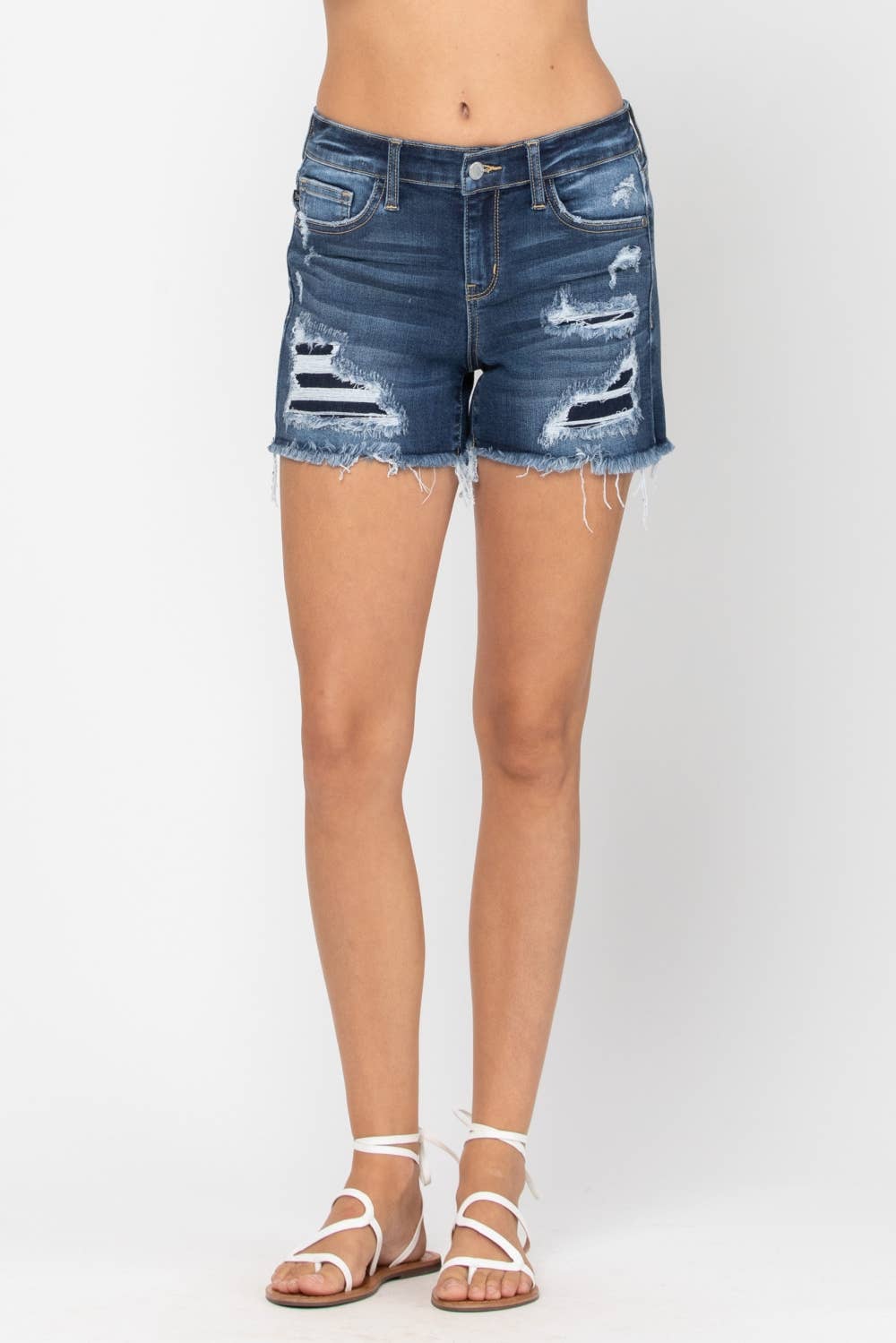 Judy Blue NWT Mid-Rise Patch Cut Off Shorts XL