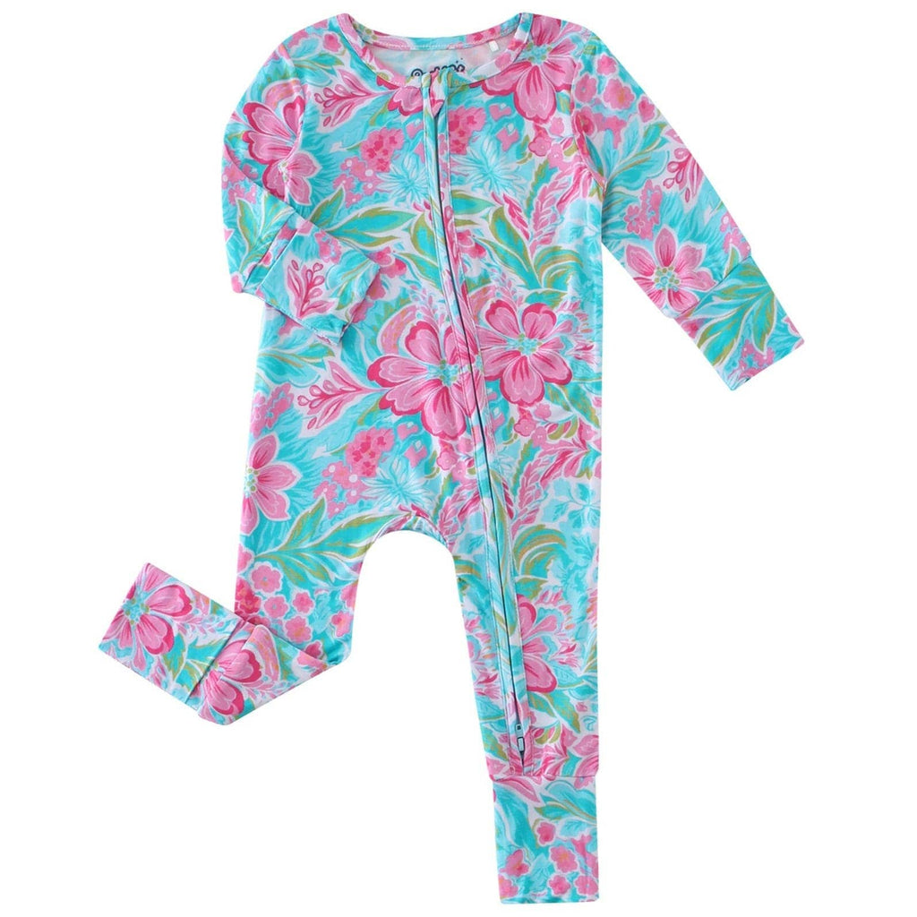 PoshTOT Summer Floral Bamboo Baby Convertible Zippy Romper: 18-24M