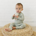 Ava+Oliver Bamboo Olive Striped Ribbed Convertible Zippy Romper 12-18mos NWT