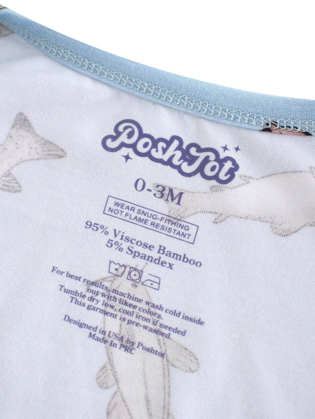 PoshTOT Blue Fish Bamboo Baby Convertible Zippy Romper: 0-3M