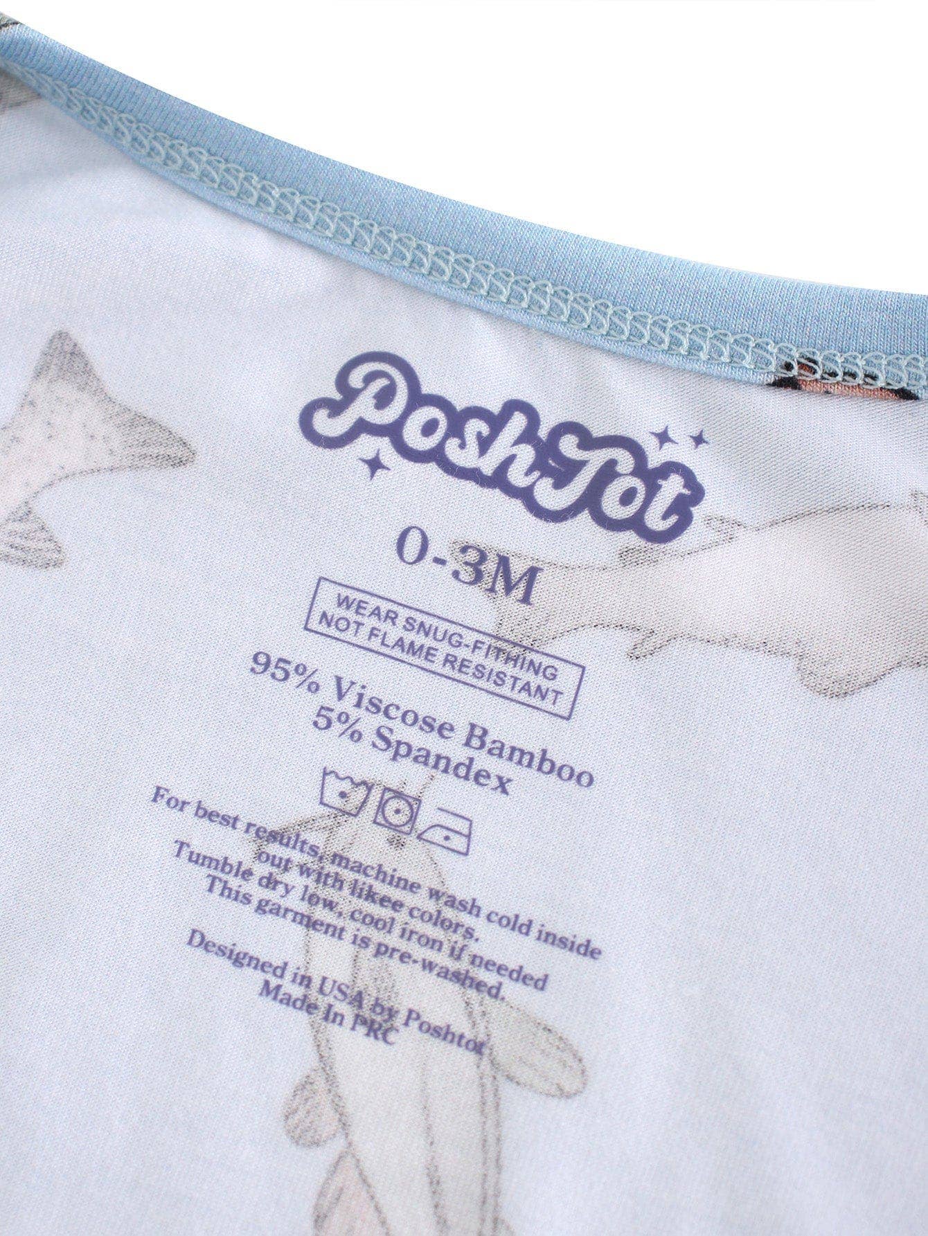 PoshTOT Blue Fish Bamboo Baby Convertible Zippy Romper: 0-3M