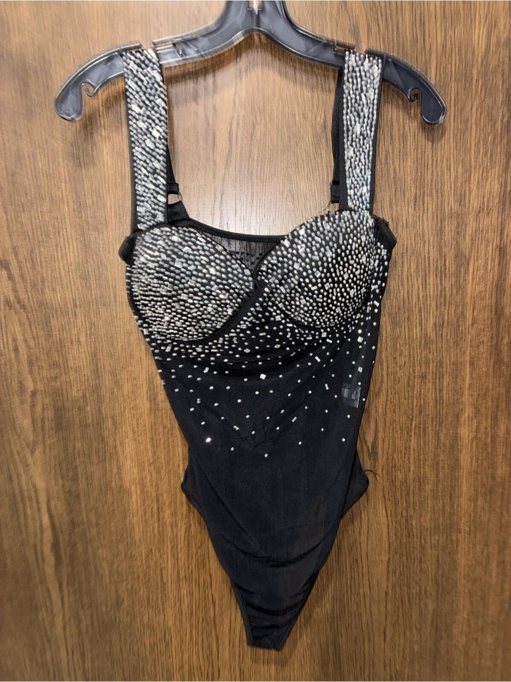 Southern Fried Chics Black Rhinestone-Embellished Bodysuit Size Medium