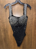 Southern Fried Chics Black Rhinestone-Embellished Bodysuit Size Medium
