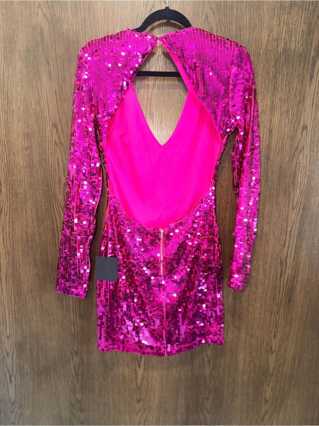 Lulu’s Women’s Glowing Sensation Magenta Sequin Mini Bodycon Dress Large NWT
