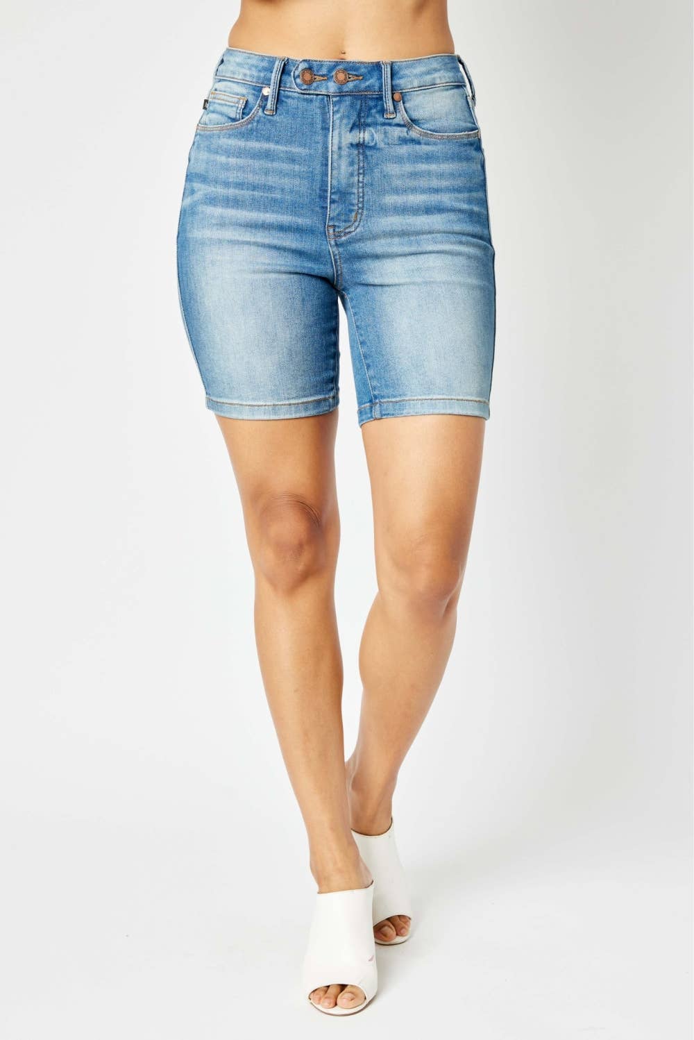 Judy Blue NWT HW Tummy Control Double Button Bermuda Shorts