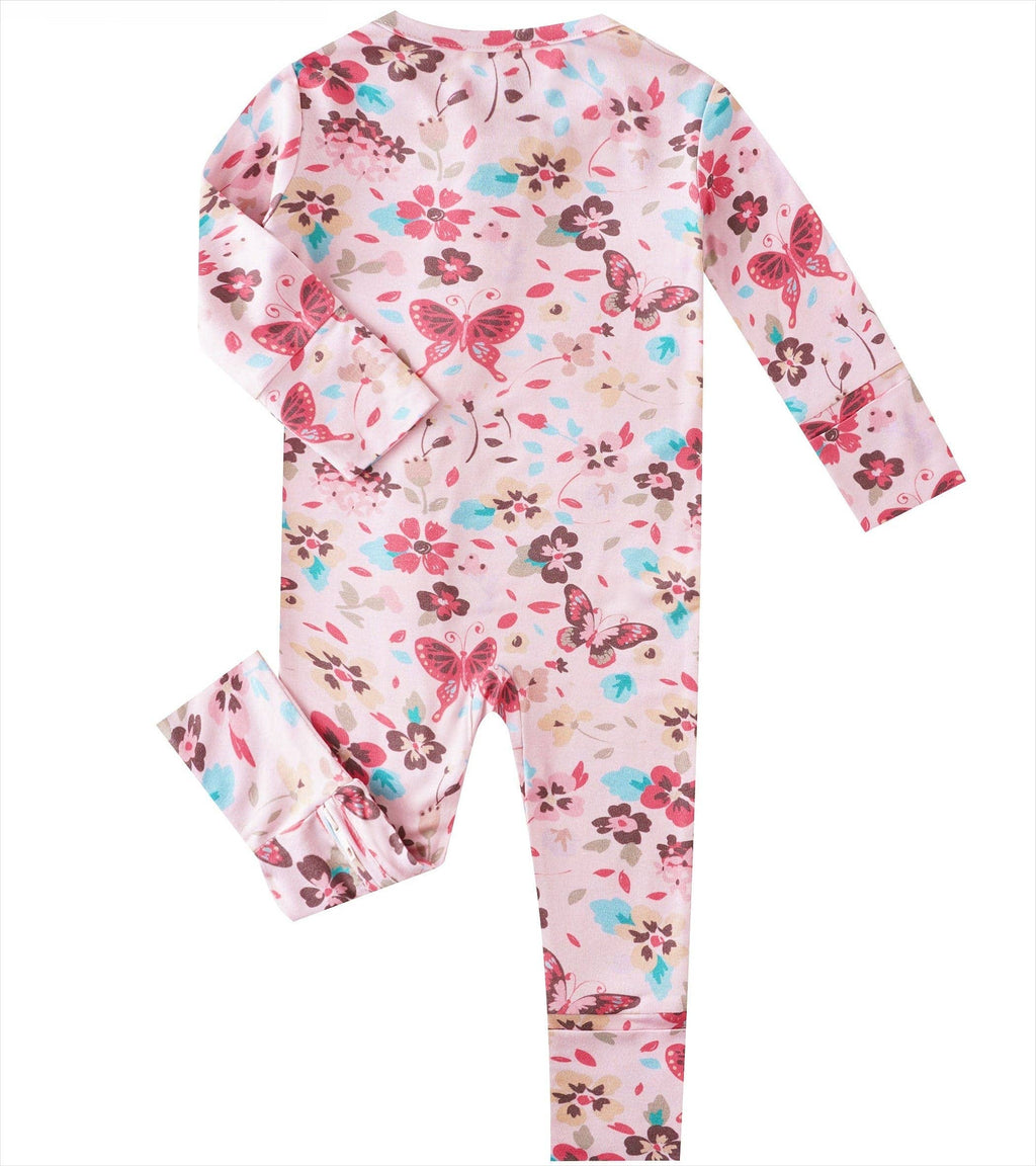 PoshTOT Butterfly Bamboo Baby Convertible Zippy Romper: 6-9M