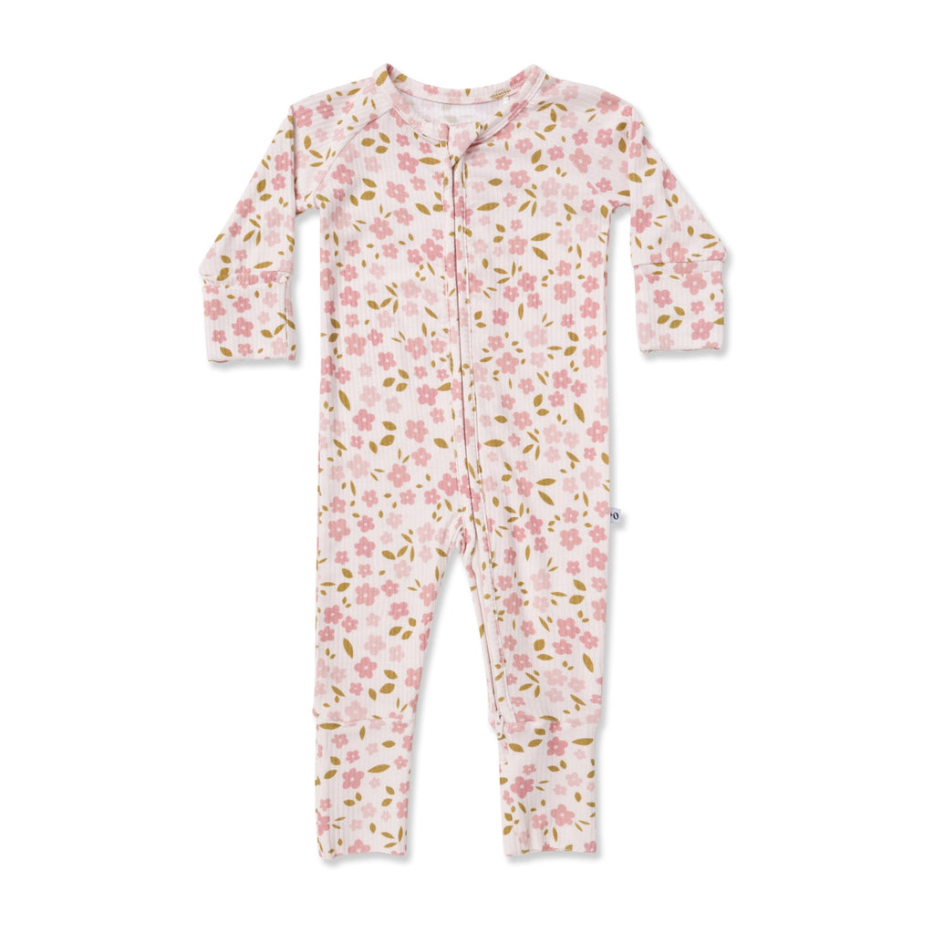 Ava+Oliver Bamboo Blush Blooms Ribbed Convertible Zippy Romper 12-18mos NWT