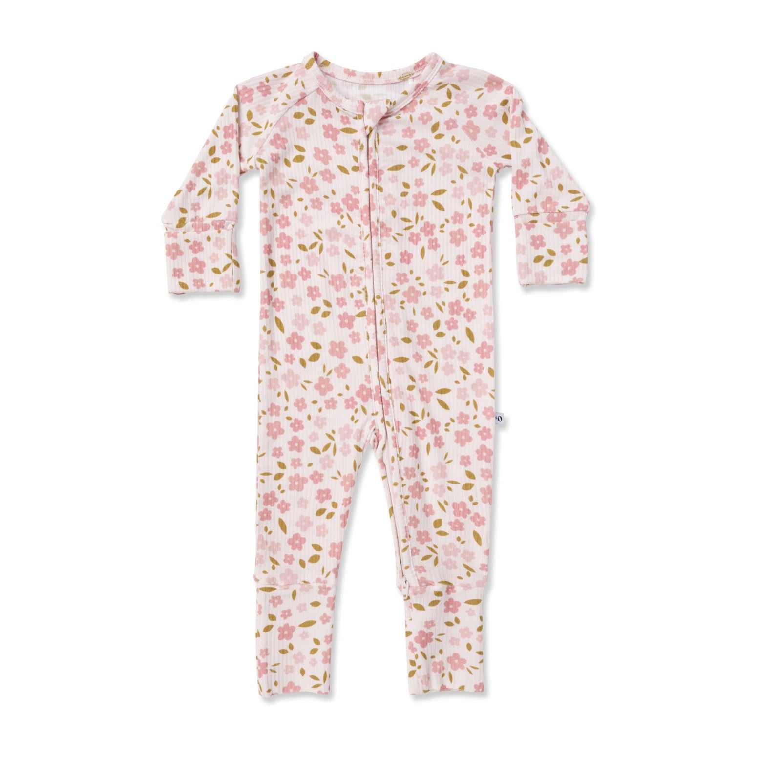 Ava+Oliver Bamboo Blush Blooms Ribbed Convertible Zippy Romper 6-12mos NWT
