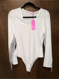 Southern Fried Chics Women’s White Sequin Fringe Bodysuit Size Large NWT
