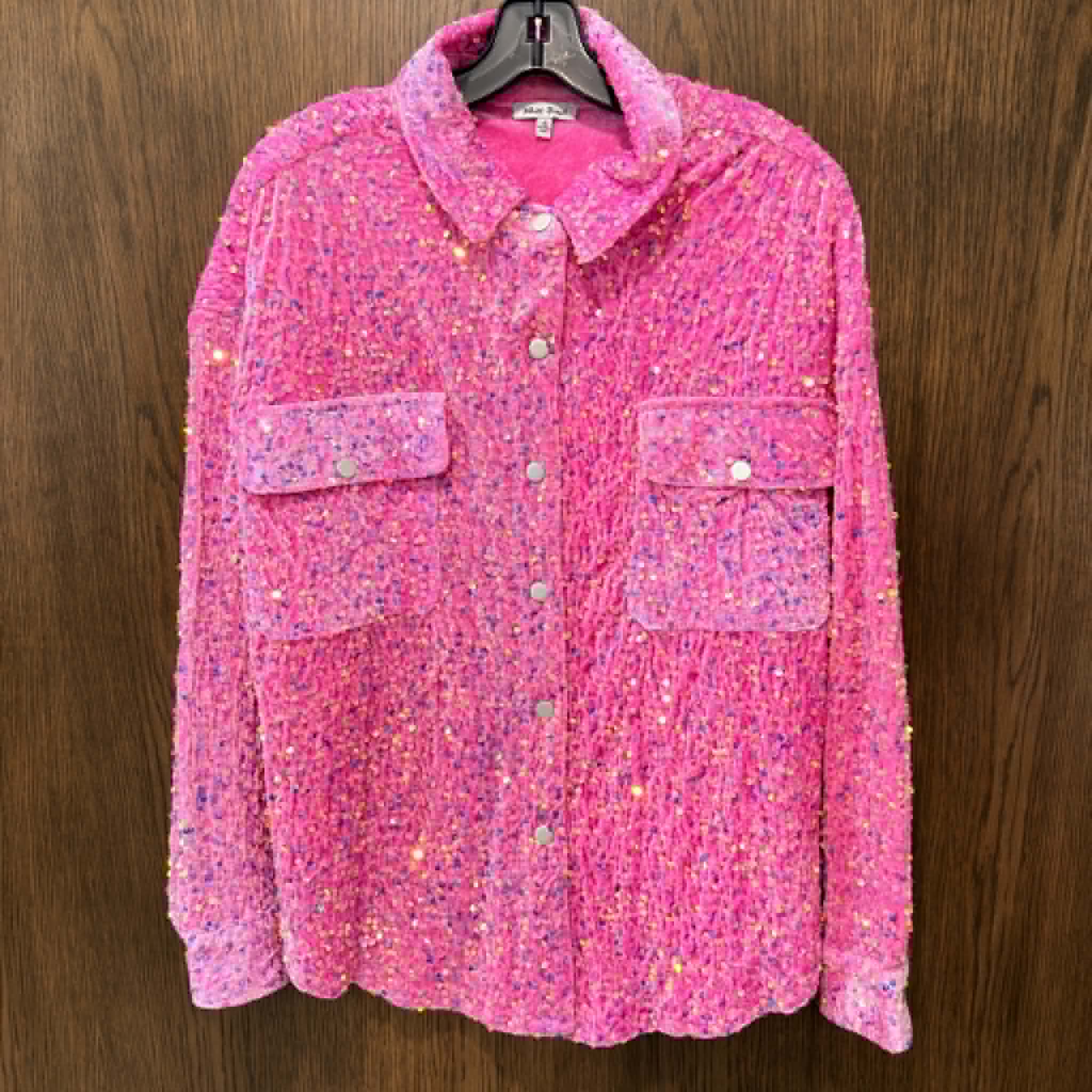 White Burch Pink Sequin Shacket Button Front Size Small