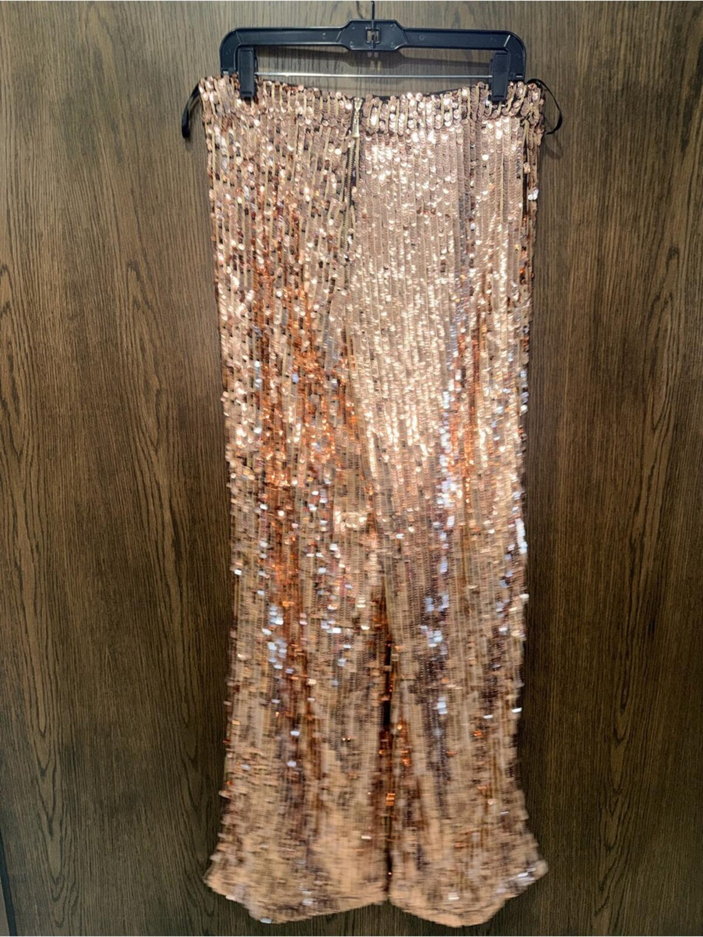 The Sang Sequin NWT Two-Piece Crop Top & Wide Leg Pants Set Size Large Rose Gold