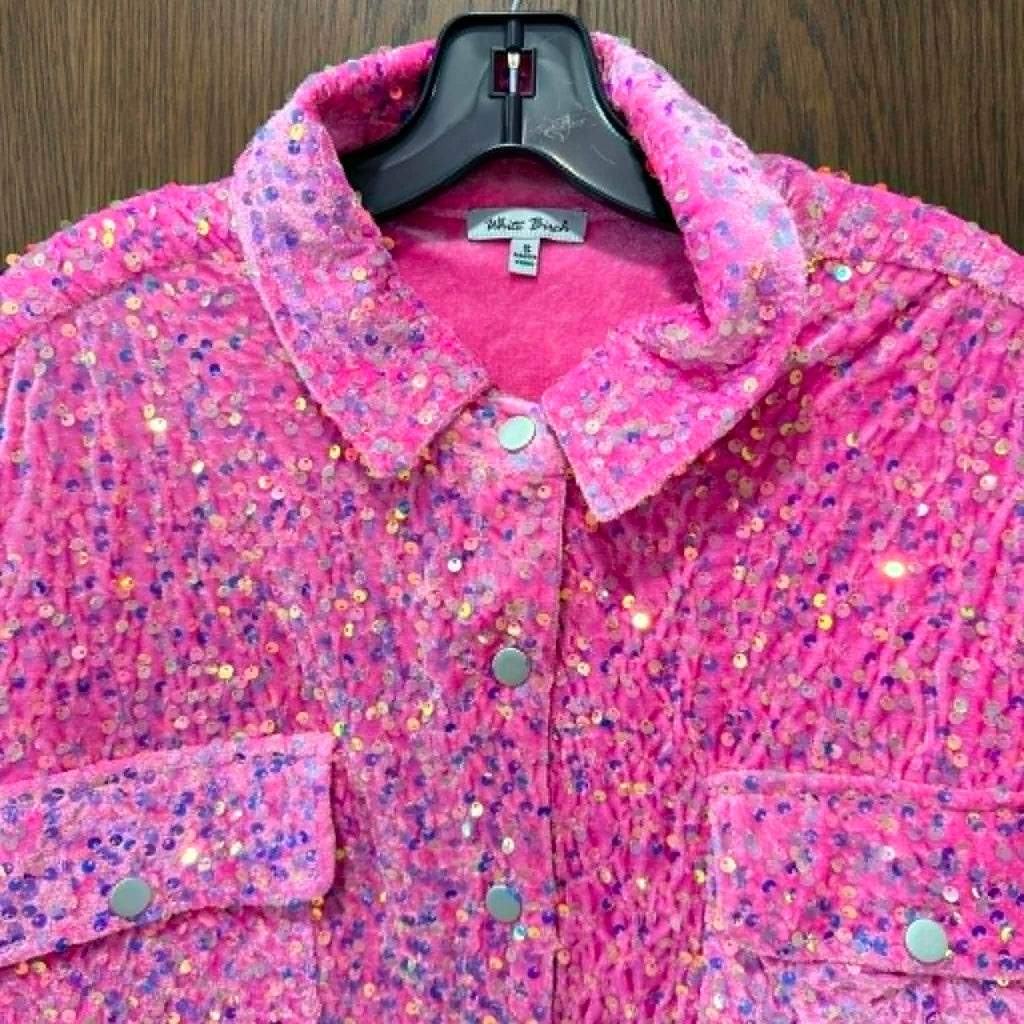White Burch Pink Sequin Shacket Button Front Size Small