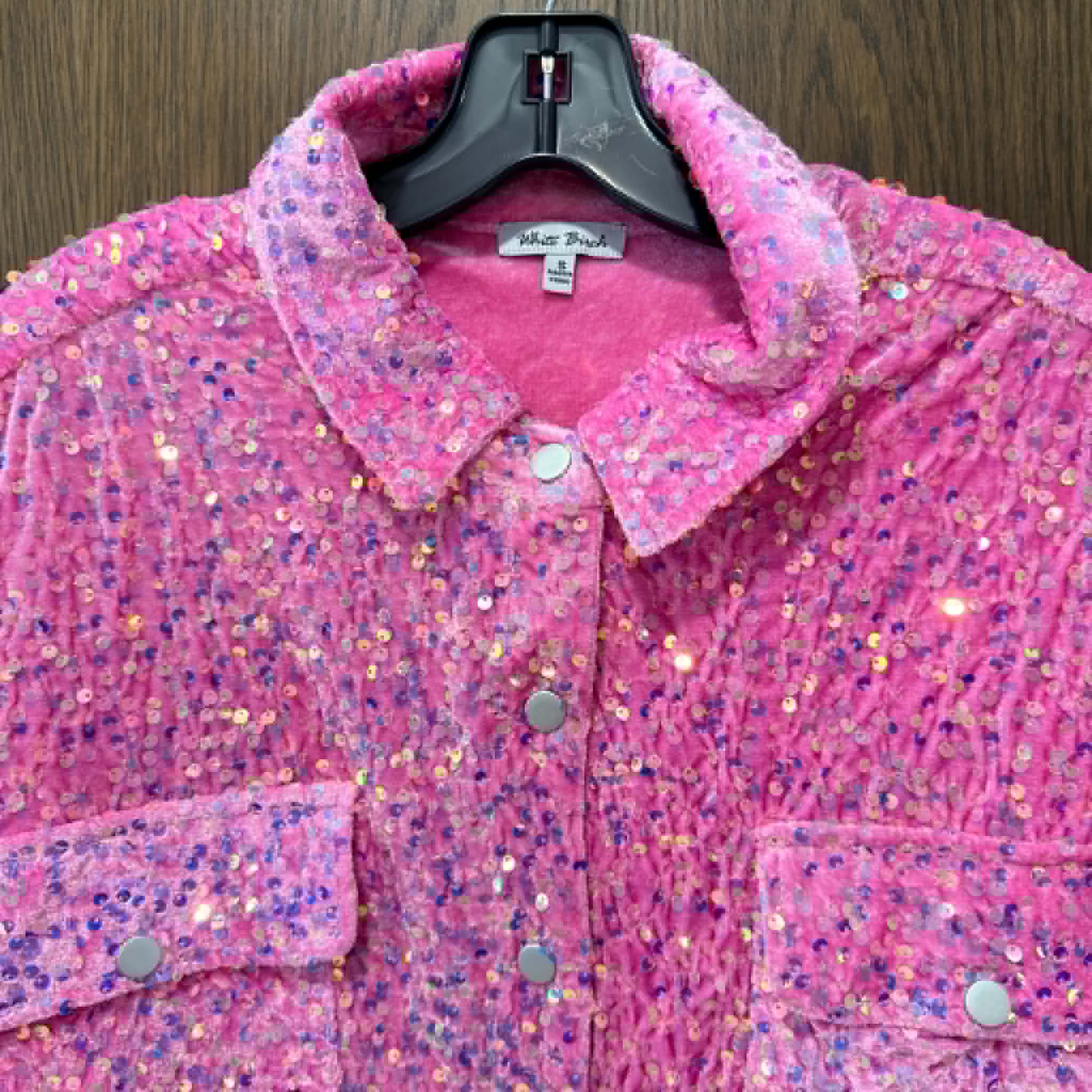 White Burch Pink Sequin Shacket Button Front Size Small