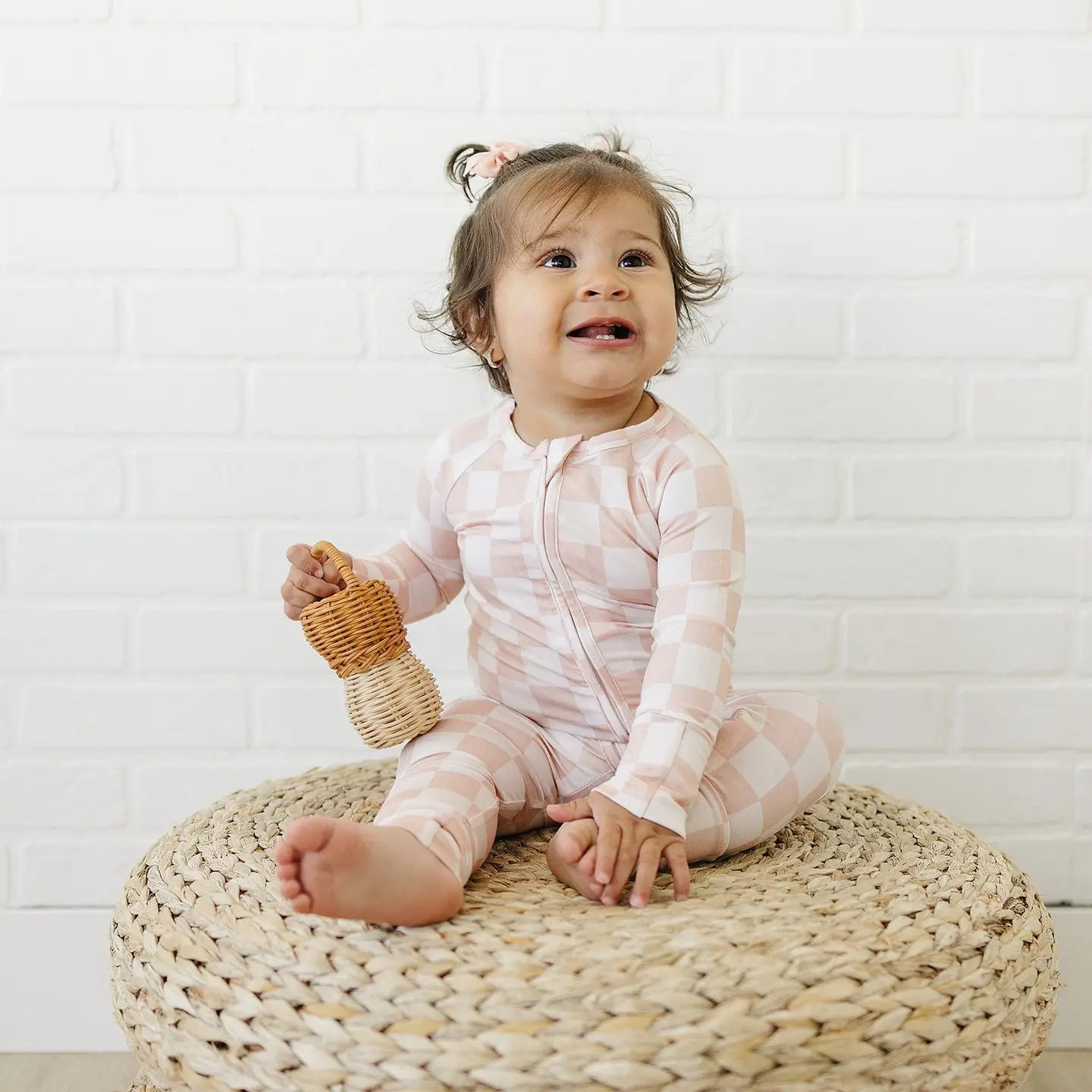 Ava+Oliver Bamboo Blush Checkers Convertible Zippy Romper 18-24mos NWT