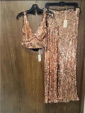 The Sang Sequin NWT Two-Piece Crop Top & Wide Leg Pants Set Size Large Rose Gold