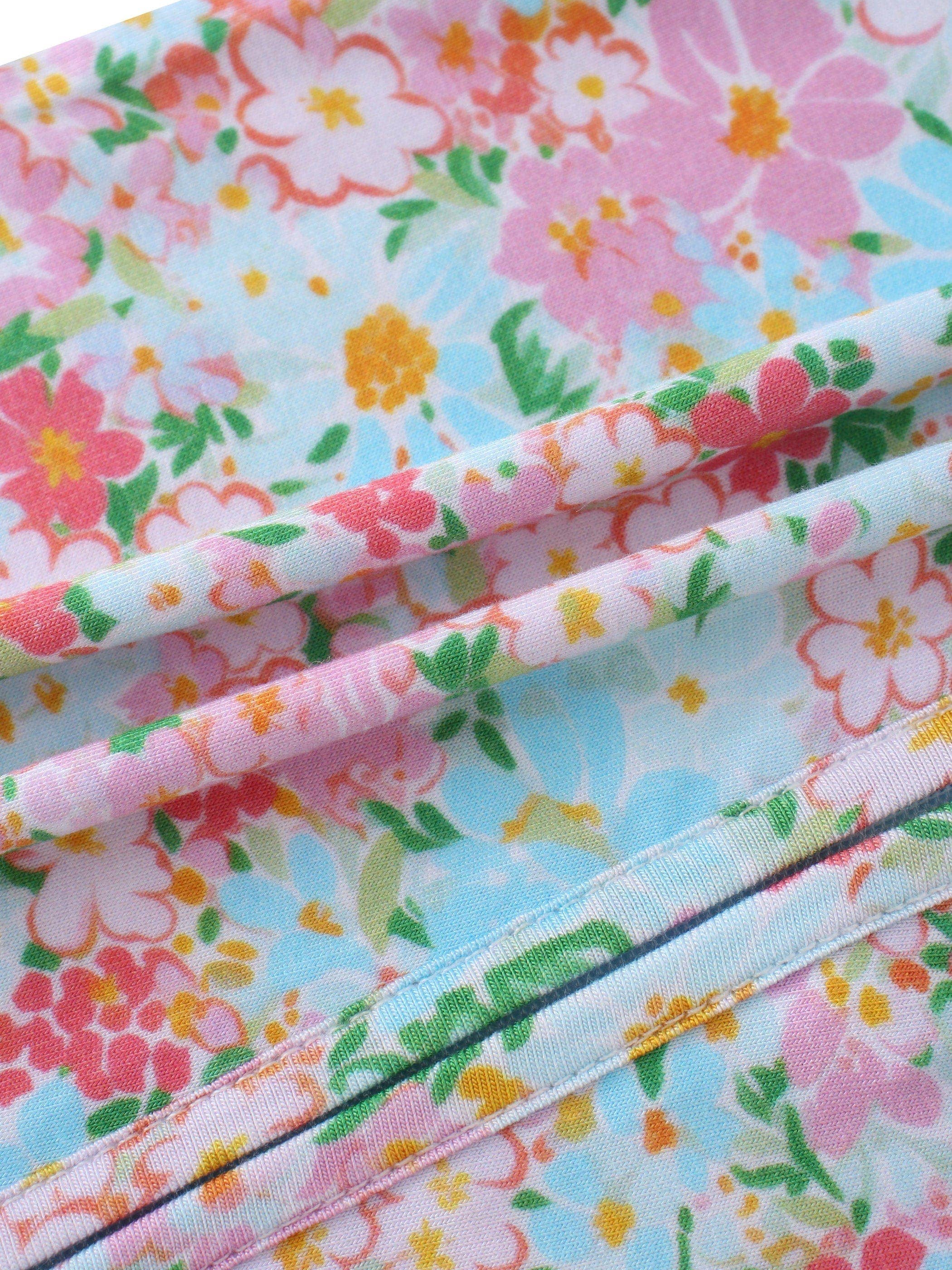 PoshTOT Spring Floral Bamboo Baby Convertible Zippy Romper: 6-9M